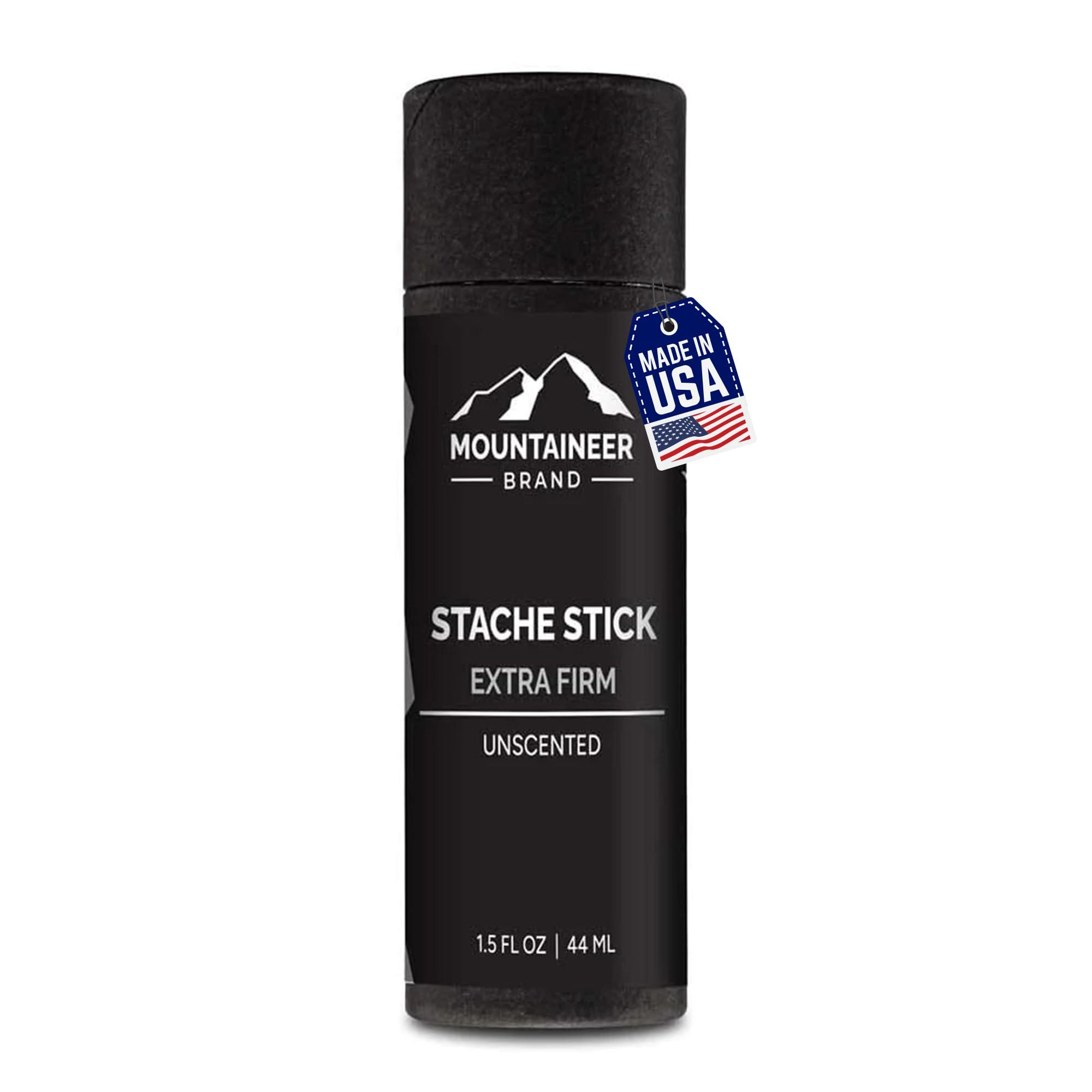 Mountaineer Brand, 100% Natural Always Mountaineer Brand Stache Stick | Mustache Wax for Men | 100% Natural Beeswax and Plant Based Oils | Grooming Beard Moustache Wax | Extra Firm Hold | Smooth, Condition, Styling Balm | Unscented 1.5oz