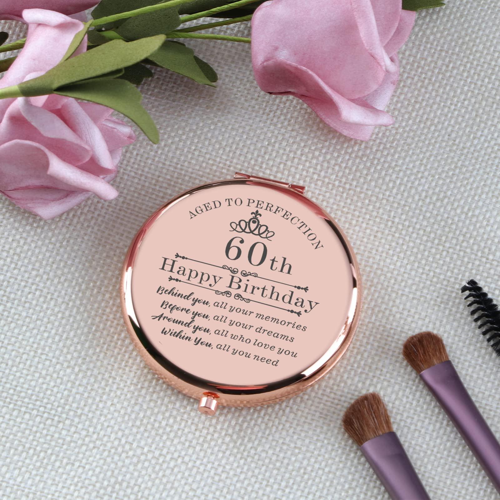 Cawnefil Cawnefil 60th Birthday Gifts for Women Rose Gold Compact Makeup Mirror Happy 60 Years Old Birthday Gifts for Women Turning 60th Birthday Gift for Mom Grandma 60th Birthday Gift Ideas