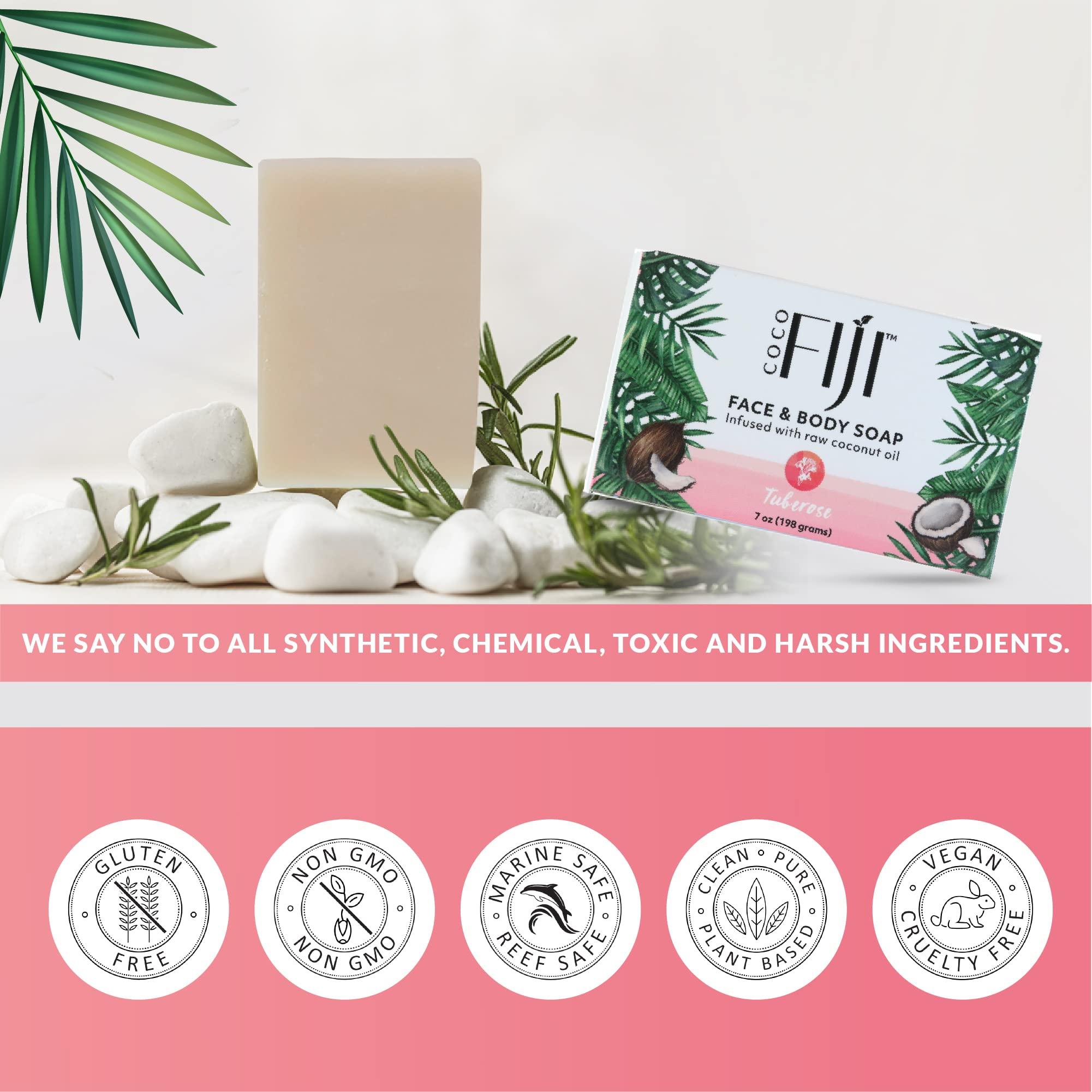 Organic Fiji Coco Fiji, Coconut Oil Infused Soap, Bar 7oz (Tuberose, Pack of 2)