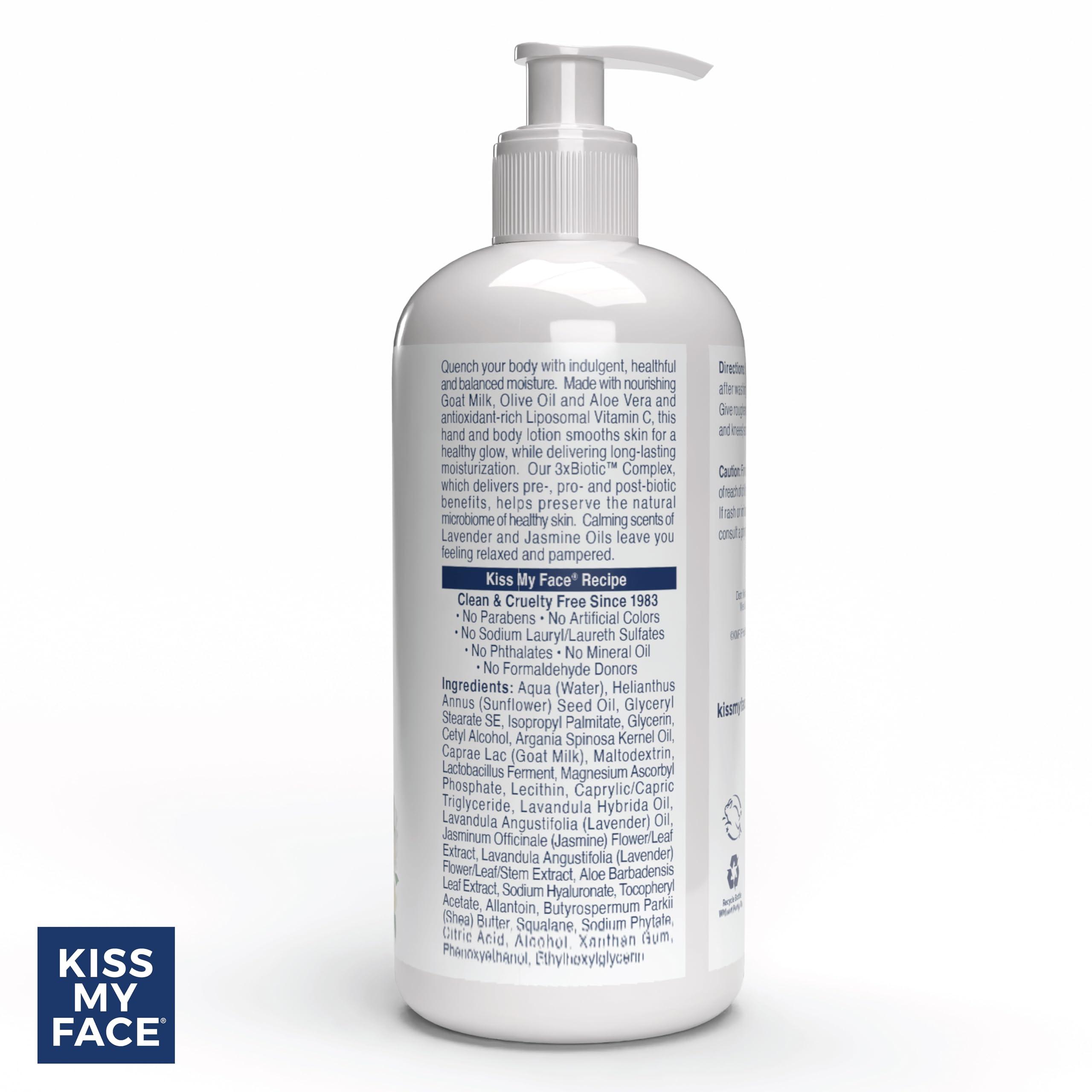 Kiss My Face Kiss My Face Goat Milk Hand & Body Lotion - Lavender & Jasmine Lotion with Goat Milk - 16 Ounce Bottle with Pump (Lavender & Jasmine, Pack of 1)