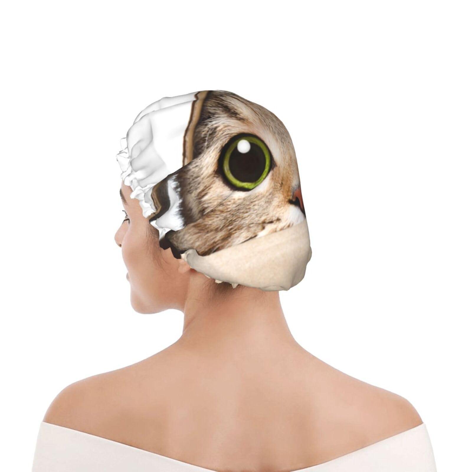 PAILON Funny Cat Large Shower Cap For Women Men Reusable Shower Caps Waterproof Shower Cap For Braids & Long Hair shower bonnet with PEVA lined&Elastic Band Fashion showercap