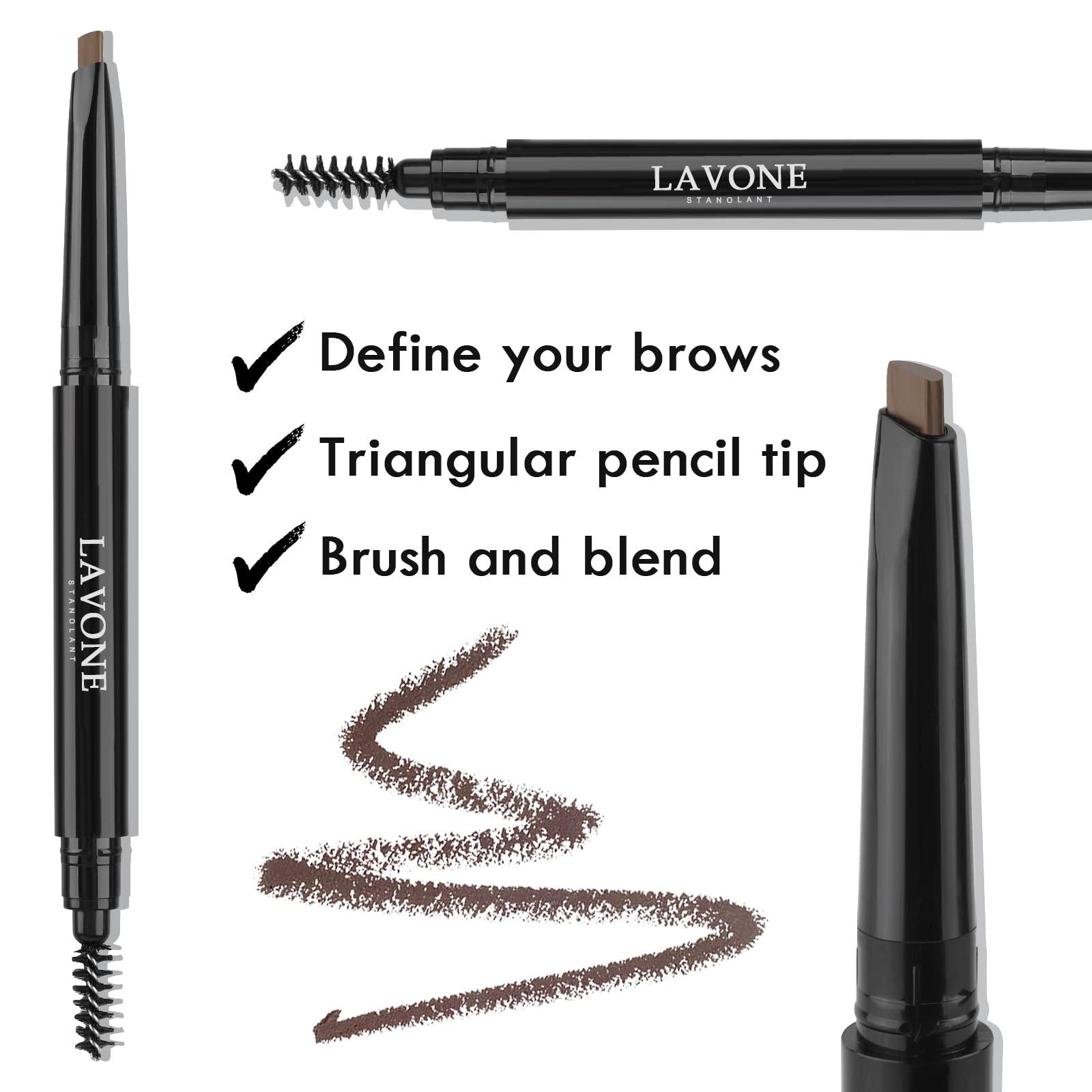 LAVONE LAVONE Eyebrow Stamp Stencil Kit, Brow Stamp Trio Kit with Waterproof Eyebrow Pencil, Eyebrow Pomade, 20 Eyebrow Stencils, Dual-ended Eyebrow Brush and Sponge Applicator - Dark Blonde