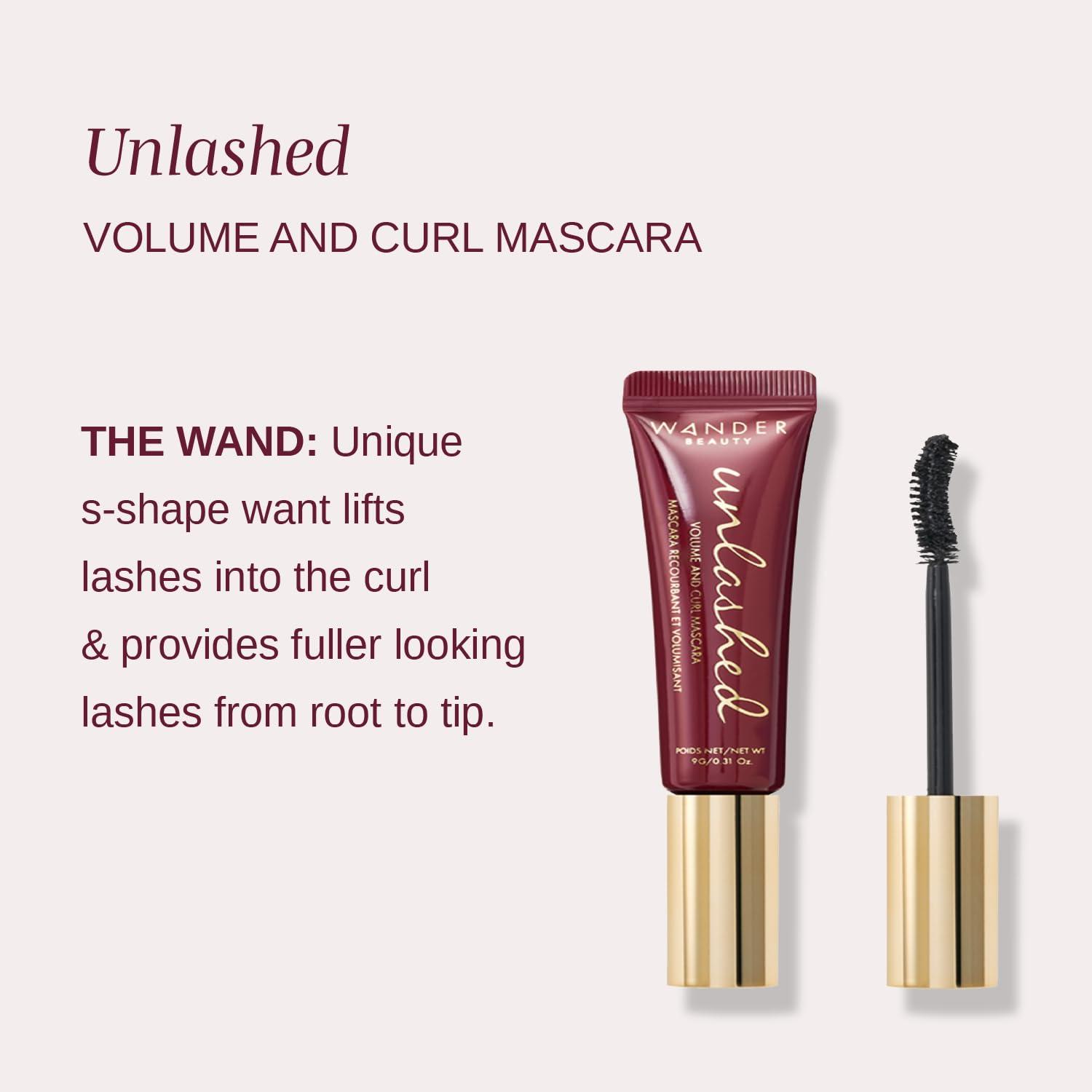 Wander Beauty Wander Beauty Unlashed Volume & Curl Mascara - Volumizing, Lash Curling Mascara - 9 in 1 Multitasking Smudge-Proof Makeup - Nourish & Reduce Fallout With Peach Leaf, Vitamin E & B5-0.31 fl oz