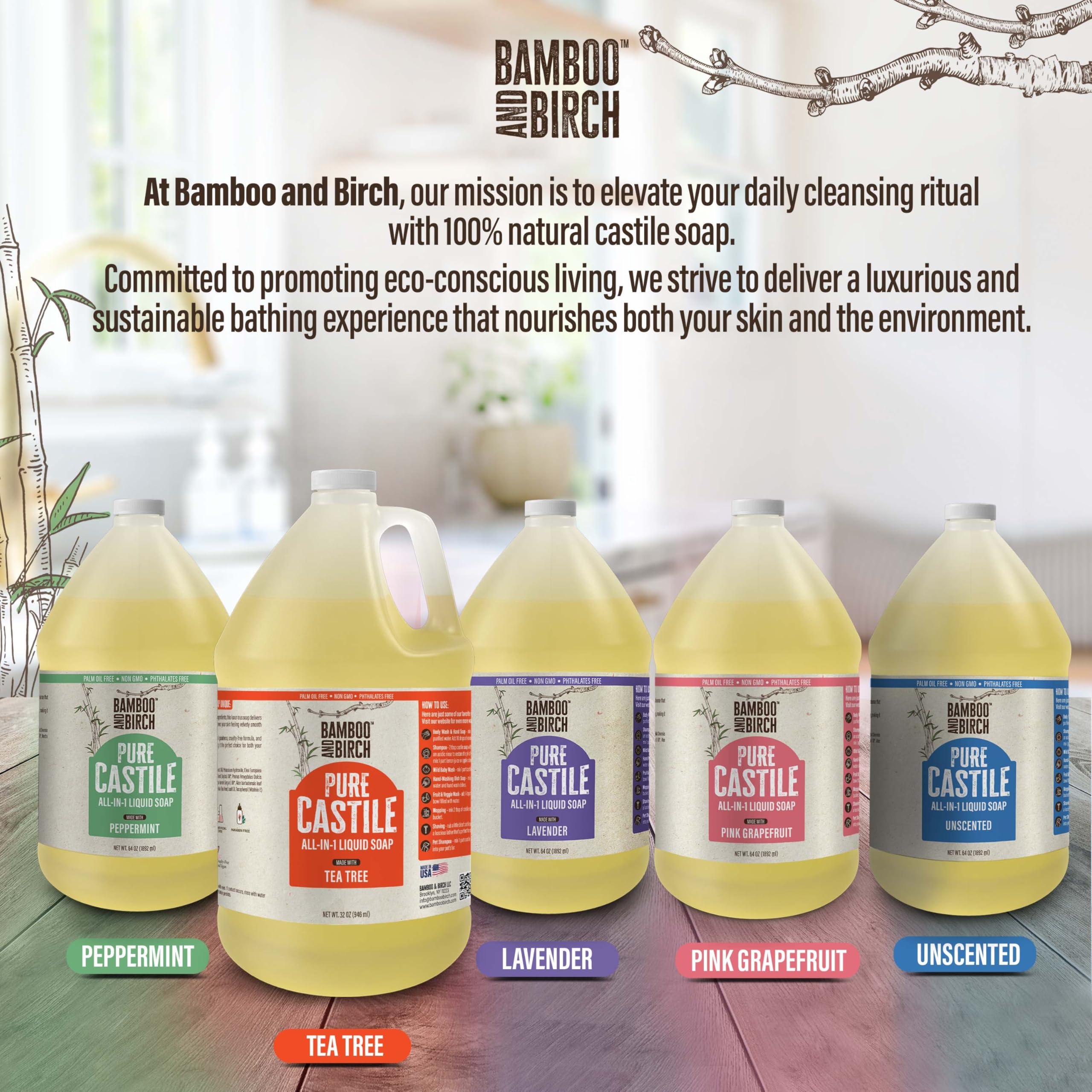 BAMBOO AND BIRCH BAMBOO AND BIRCH Pure Castile Soap Liquid Organic, Certified Palm Oil Free Natural Soap, Unscented, 1 Gallon