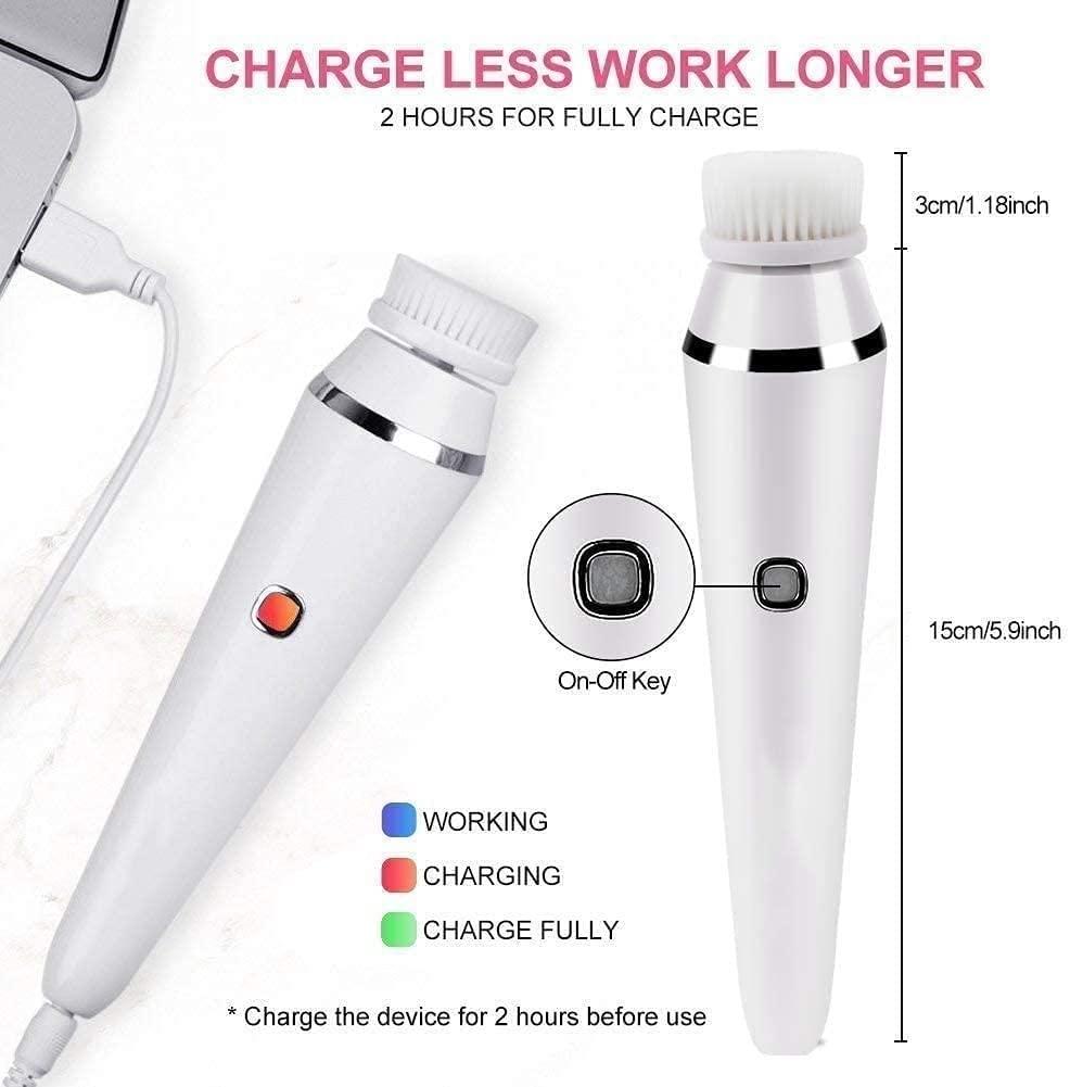 SMSOM SMSOM Electric Facial Cleansing Brush, Face Scrubber Spin Rechargeable IPX7 Waterproof, 3 Brush Heads for Deep Cleansing, Gentle Exfoliating (White)
