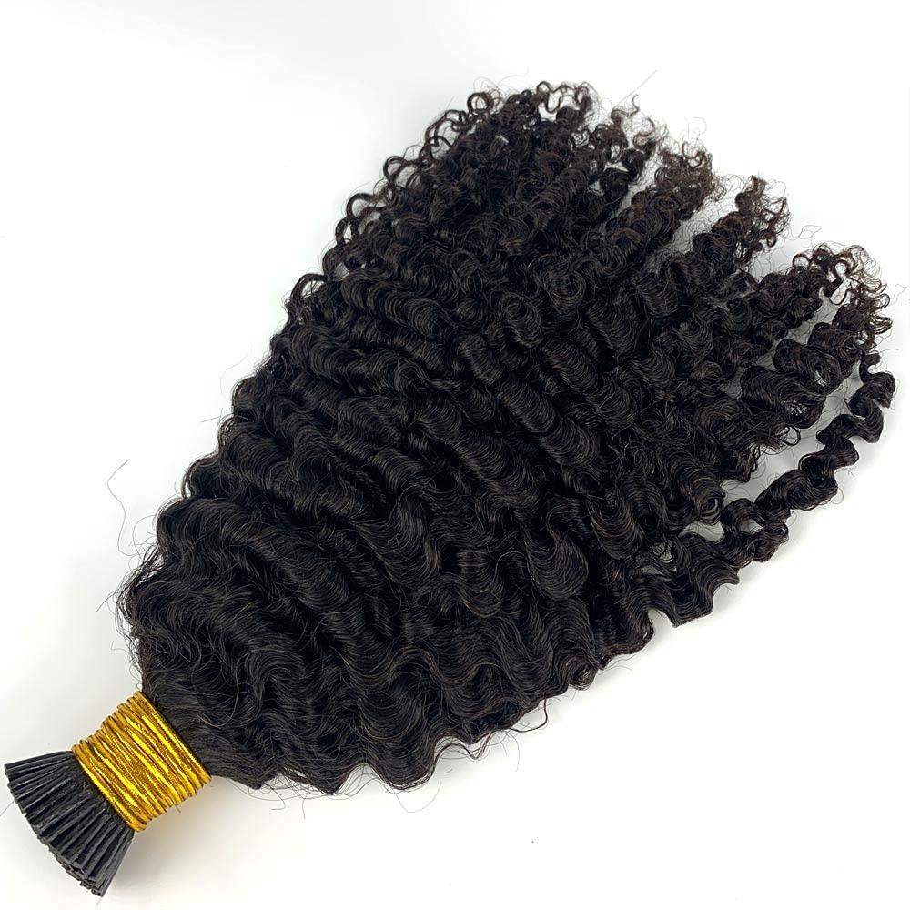 HAPPY&CC HAPPY&CC 4B 4C Afro Kinky Curly I Tip Hair Extensions Brazilian Virgin Human Hair 1g strand 100g Easy Stick I Tip Hair (16inch)