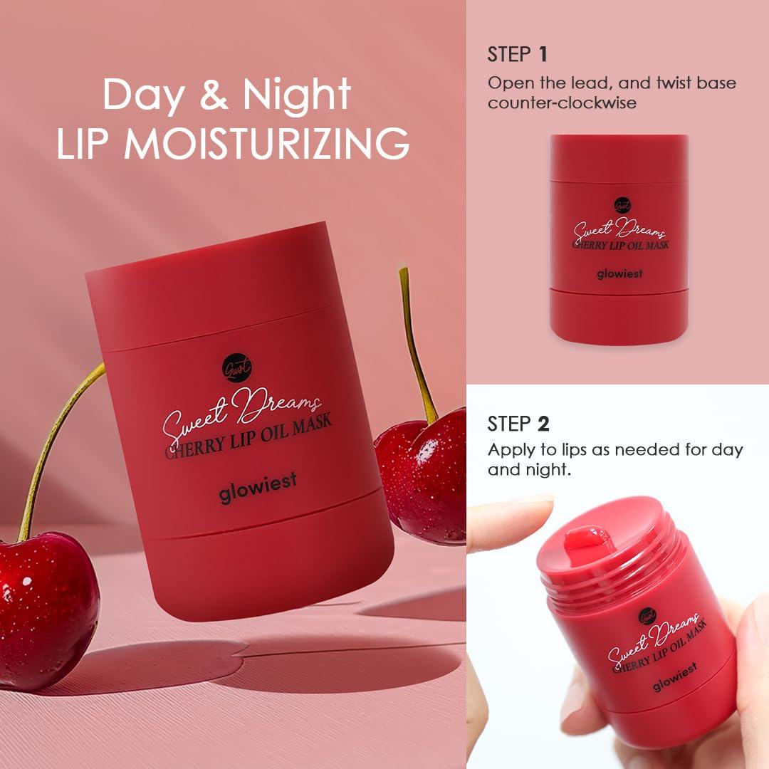 glowiest glowiest Sweet Dreams Lip Oil Mask (CHERRY) | Hydrating Rich Lip Oil-Gel-Layer, Extra Moisture Lip Oil, Boosting Nourishing Lip, Long-Lasting Moisture, Korean Skin Care, K-Beauty (CHERRY)