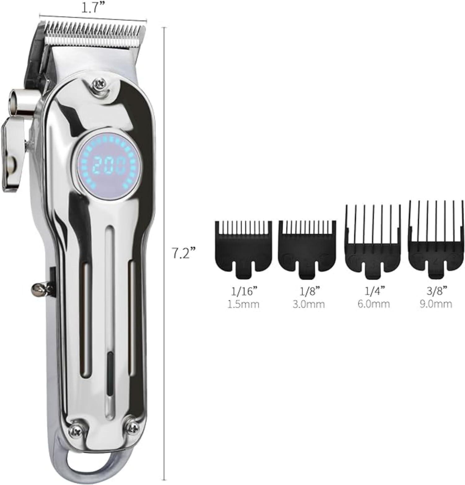 COUEMT Hair Clippers for Men Hair Trimmer Cordless Barber Clippers for Hair Cutting Wireless Haircut Clippers Hair Cutter with LED Display (Silver)