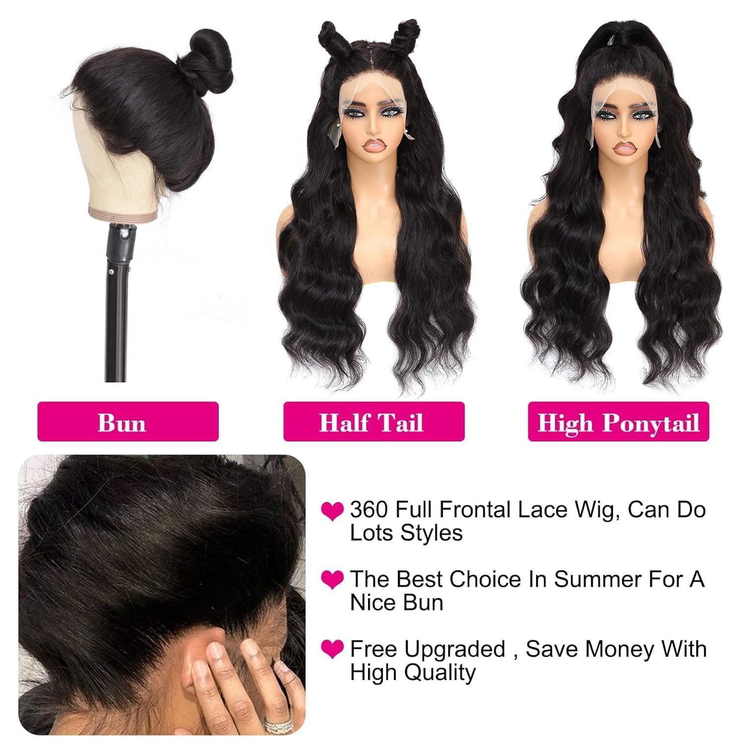 celaude celaude Body Wave 360 Lace Front Wigs Human Hair Pre Plucked 360 Full Lace Frontal Human Hair Wigs for Women Hd Lace Wig with Baby Hair Around Natural Color 32 inch