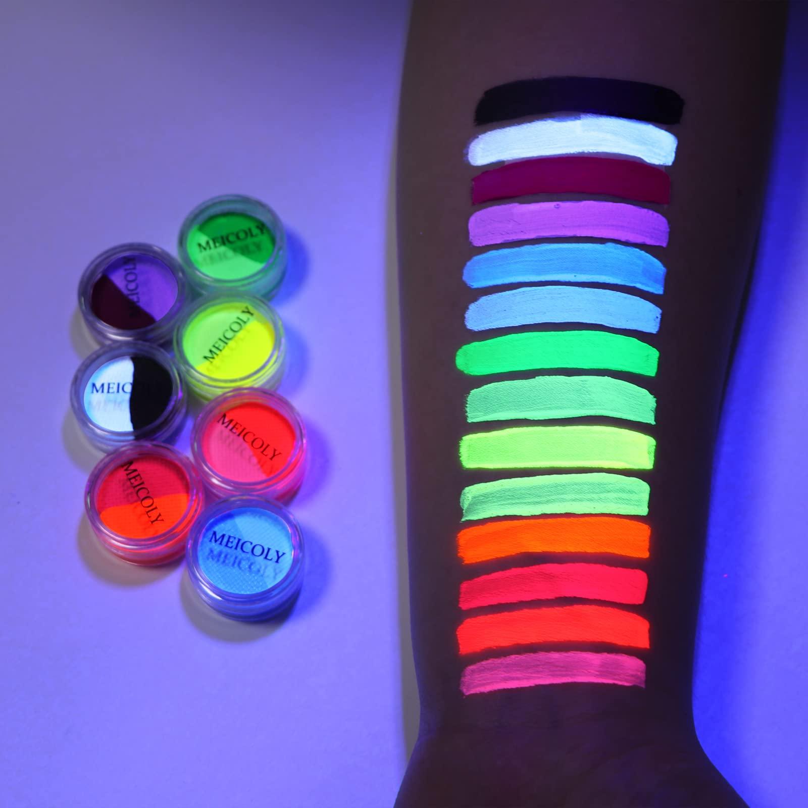 MEICOLY MEICOLY Water Activated Eye Liner 14 Colors,Neon UV Rainbow Face Paint,7 Cakes Duo Color Water Activated Eyeliner,Halloween Hydra Liner,Matte Graphic Eyeliner, Glow Blacklight Black White Body Paint