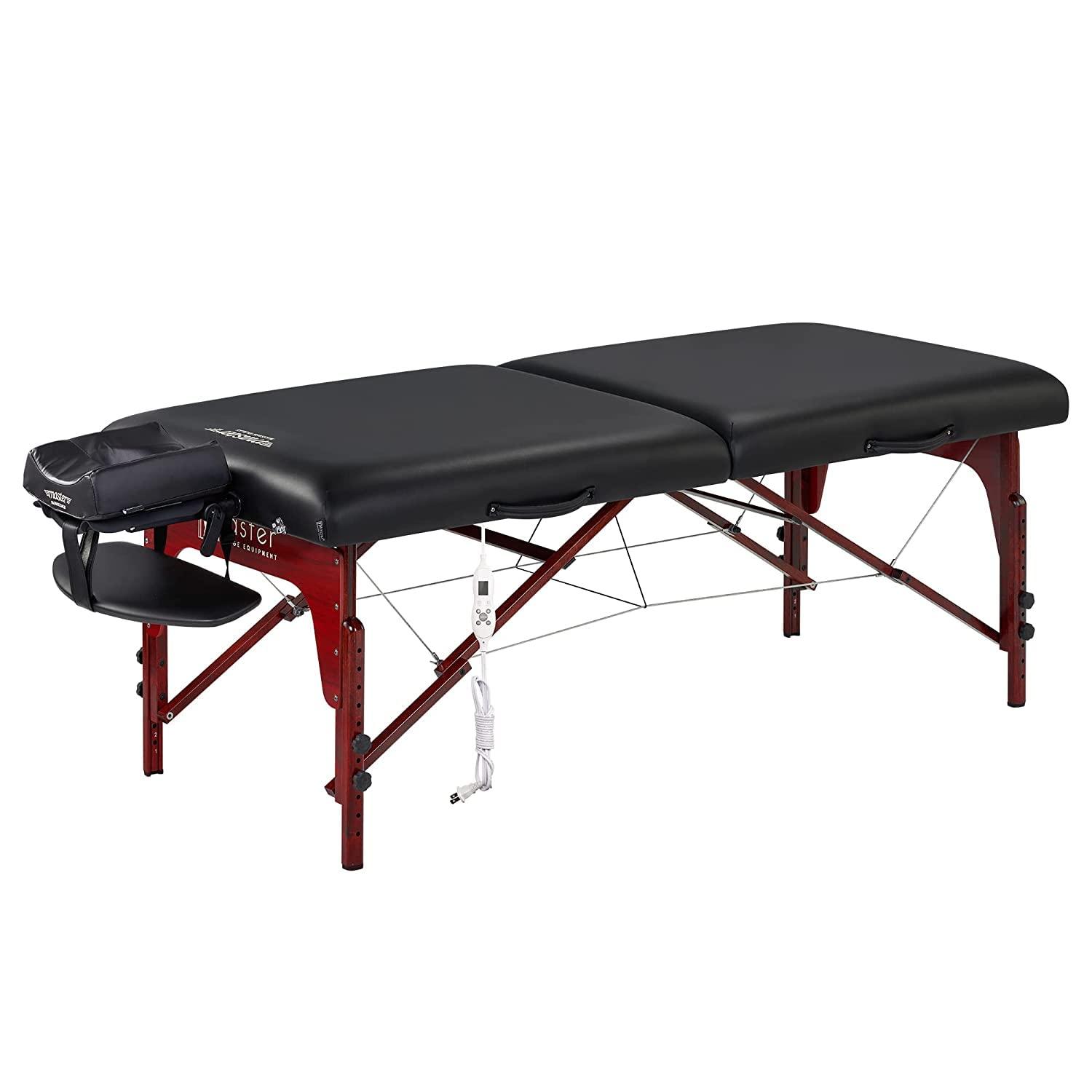 Master Massage Master Montclair 31" ThermaTopTM Massage Portable Massage Table with Memory Foam, Reiki Panels, & Shiatsu Cables Esthetician Bed- Lash Table (Black& Mahogany)