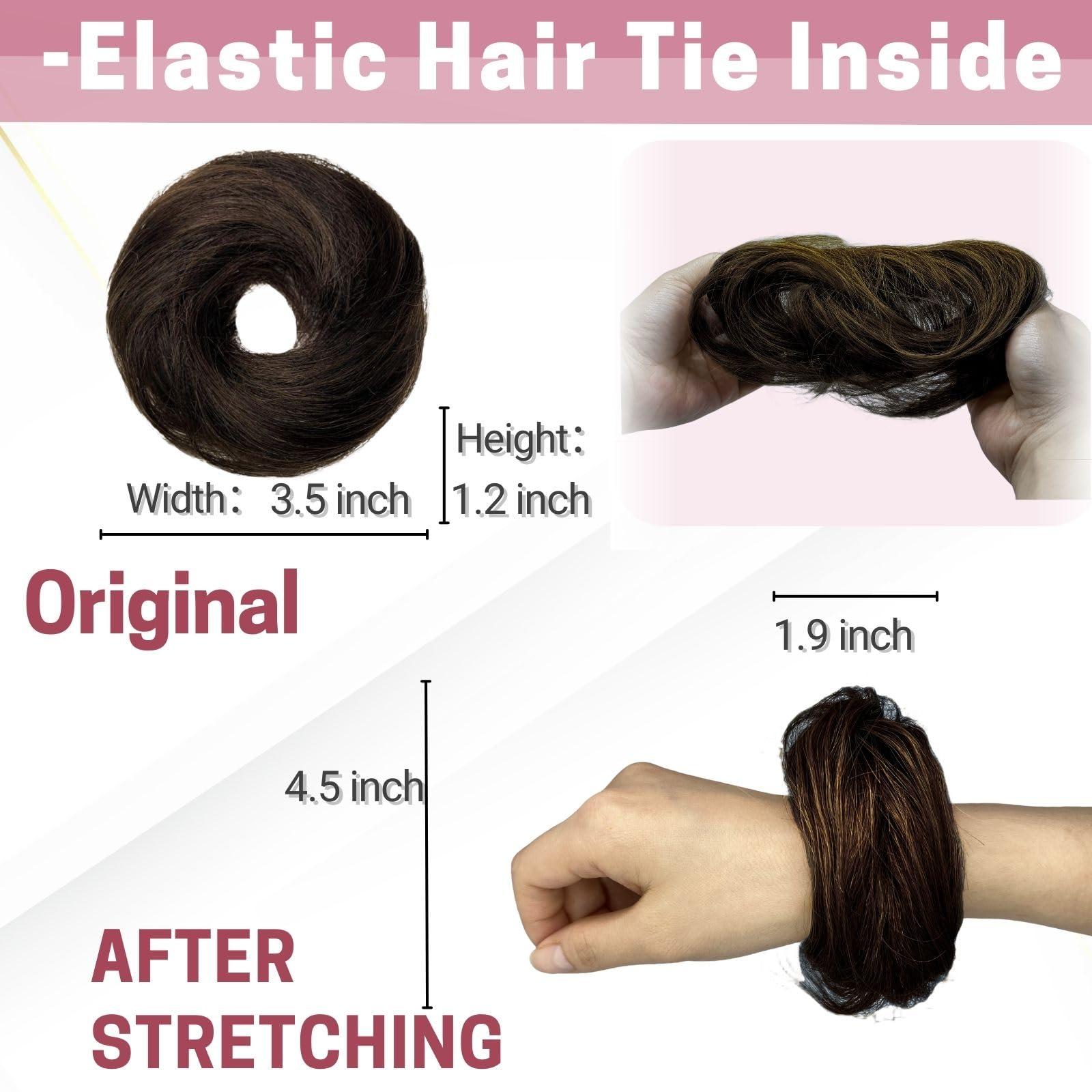 MINGATEC MINGATEC Messy Bun Hair Piece Human Hair Scrunchies 100% Human Hair, Messy Bun Hair Scrunchie Real Hair Bun Tousled Updo Chignons Stretchy Fluffy for Women Girls (Dark Brown)