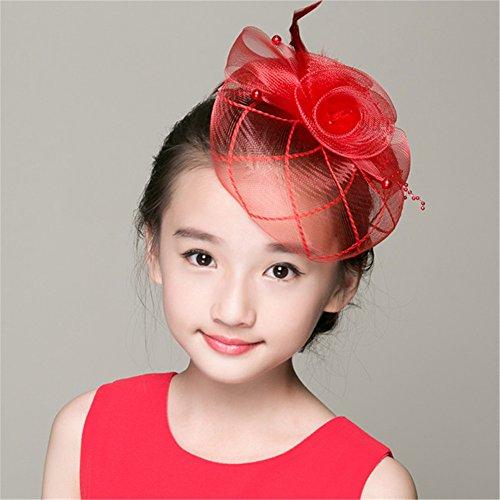 Aimeely Aimeely Children Girls Lady Feather Net Hat Veil Vintage Hair Accessories with Clip Red
