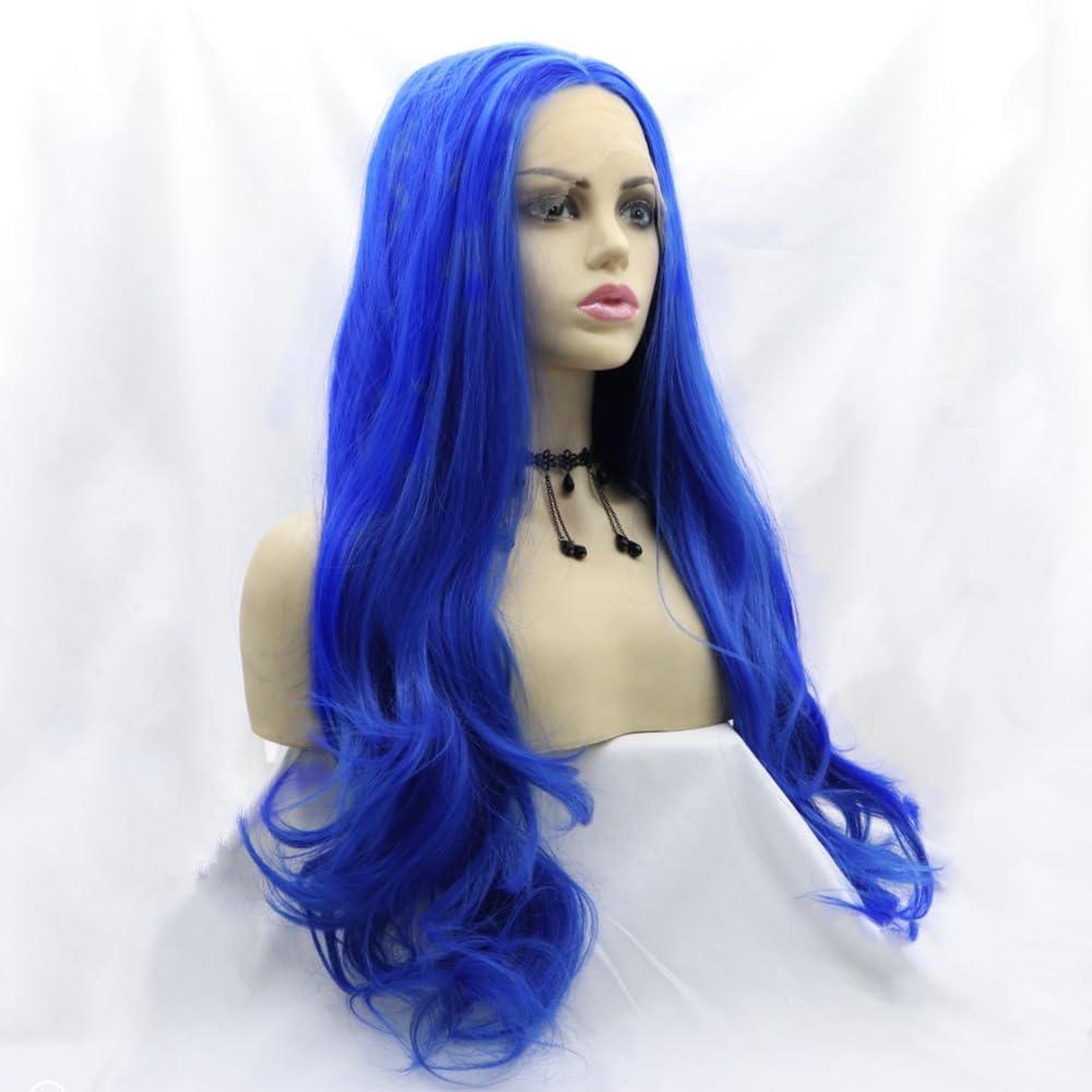 Kalisa Kalisa Dark Blue Wig for Women Synthetic Lace Front Wig Long Body Wavy Blue Glueless Wig Heat Resistant Fiber Premium Navy Blue Wig Daily Use Cosplay 24Inch