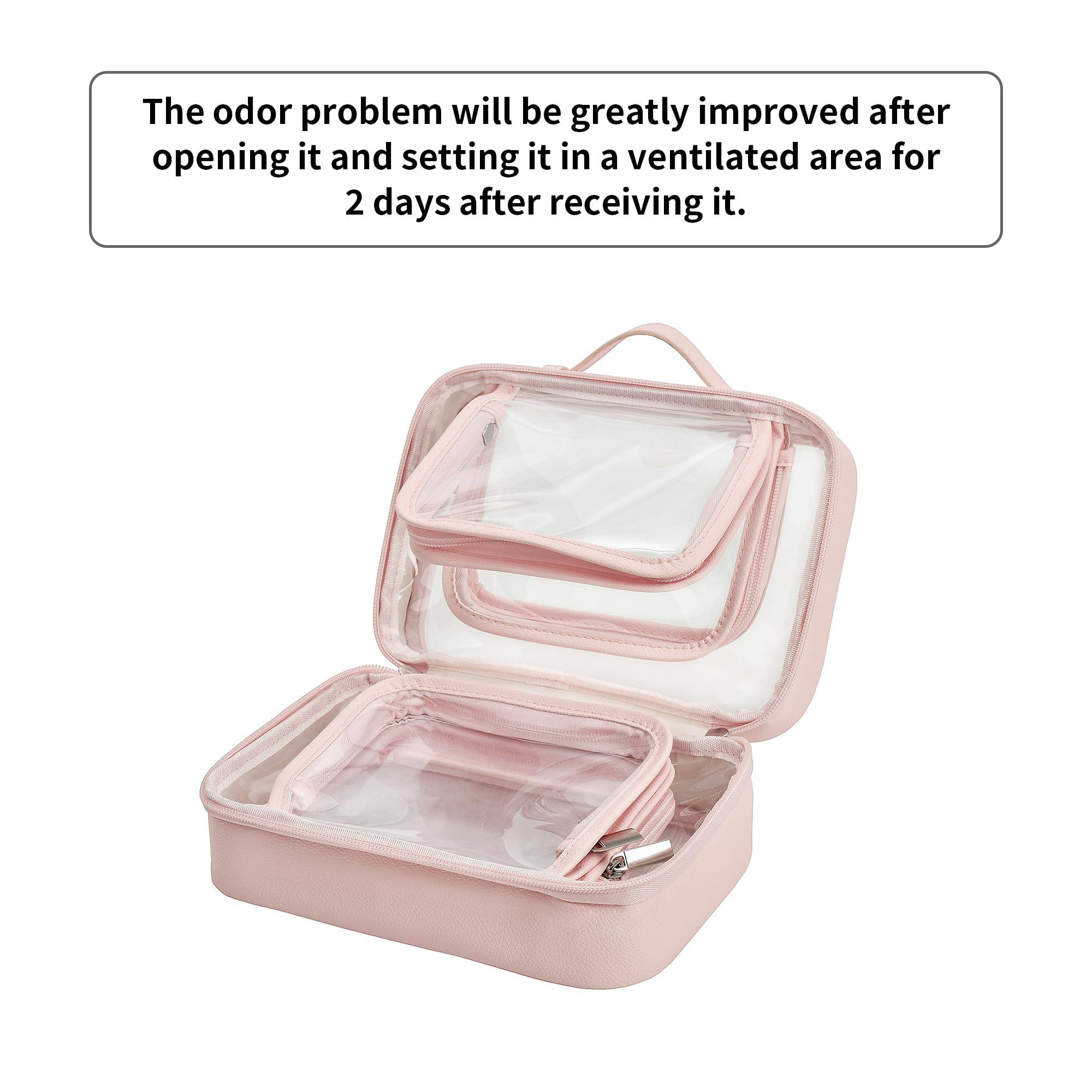 GRANNY SAYS GRANNY SAYS TSA Approved Toiletry Bag, Clear Makeup Bag, Travel Toiletry Bag for Women, Leather Travel Cosmetic Bag, Portable PVC Waterproof Bag, Small Makeup Organizer, Pink