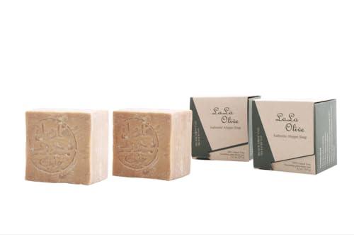 La La Olive Authentic Aleppo Soap 86% Olive Oil & Laurel Oil Bar Organic, Vegan, All-Natural for Body, Face, Hands, Bath and Hair - 2PC/200 gr