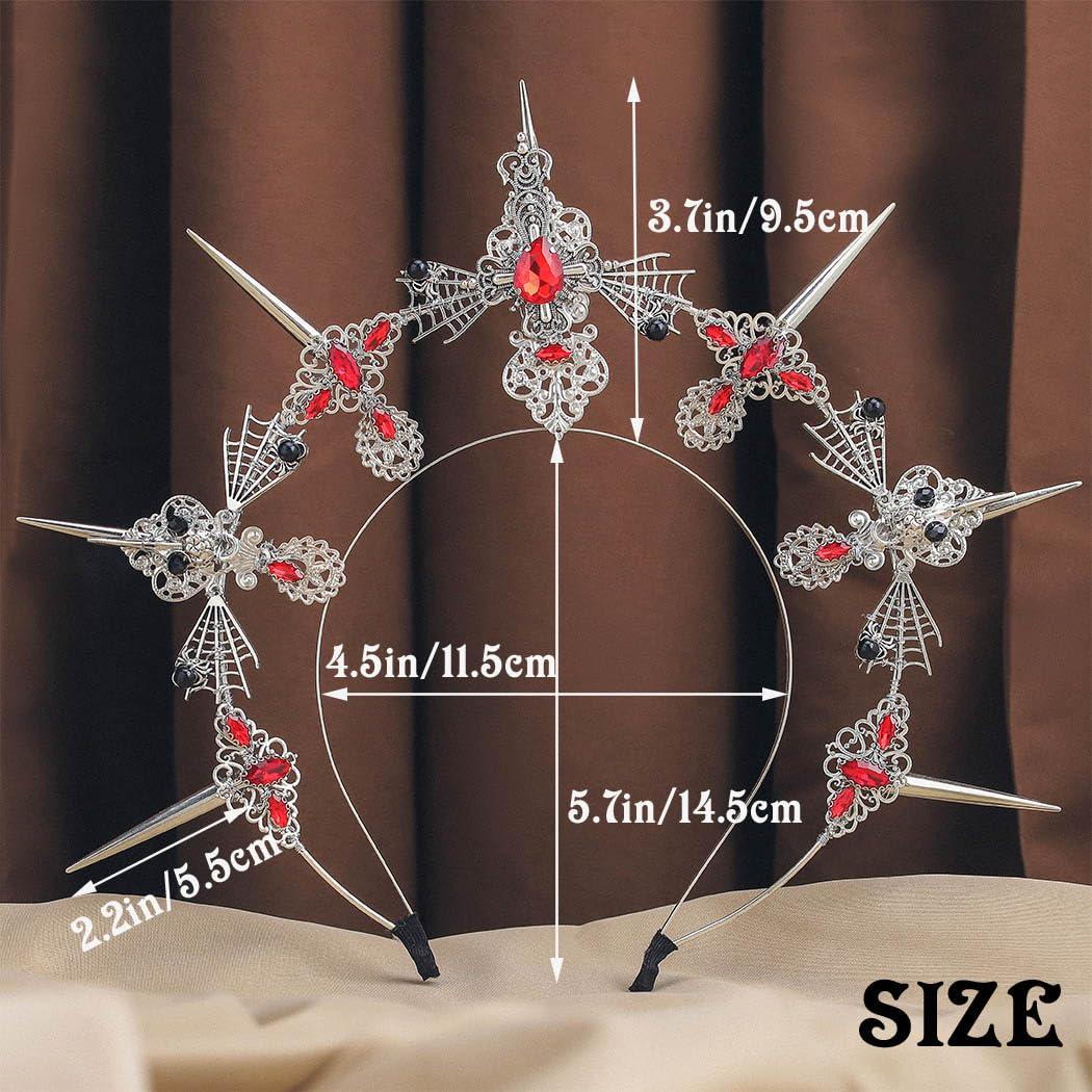 Formery Formery Spiked Halo Crown Silver Rhinestones Spider Halo Headpiece Halloween Festival Photo-shoot Crow Cross Halo Headband for Women and Girls