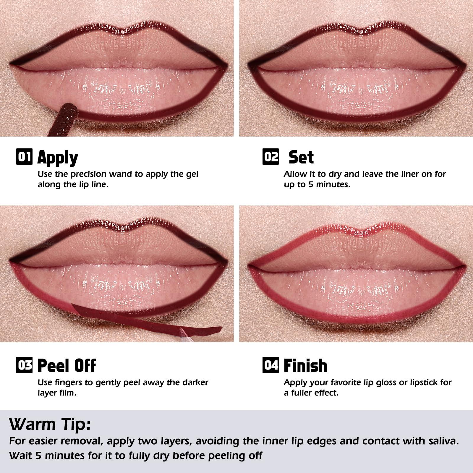 KIMUSE KIMUSE Peel Off Lip Liner Stain, Long Lasting Lip Tint Stain Peel Off, Waterproof, Transfer-Proof, Highly Pigmented Color Peel Off Lip Stain Liner, Matte Finish