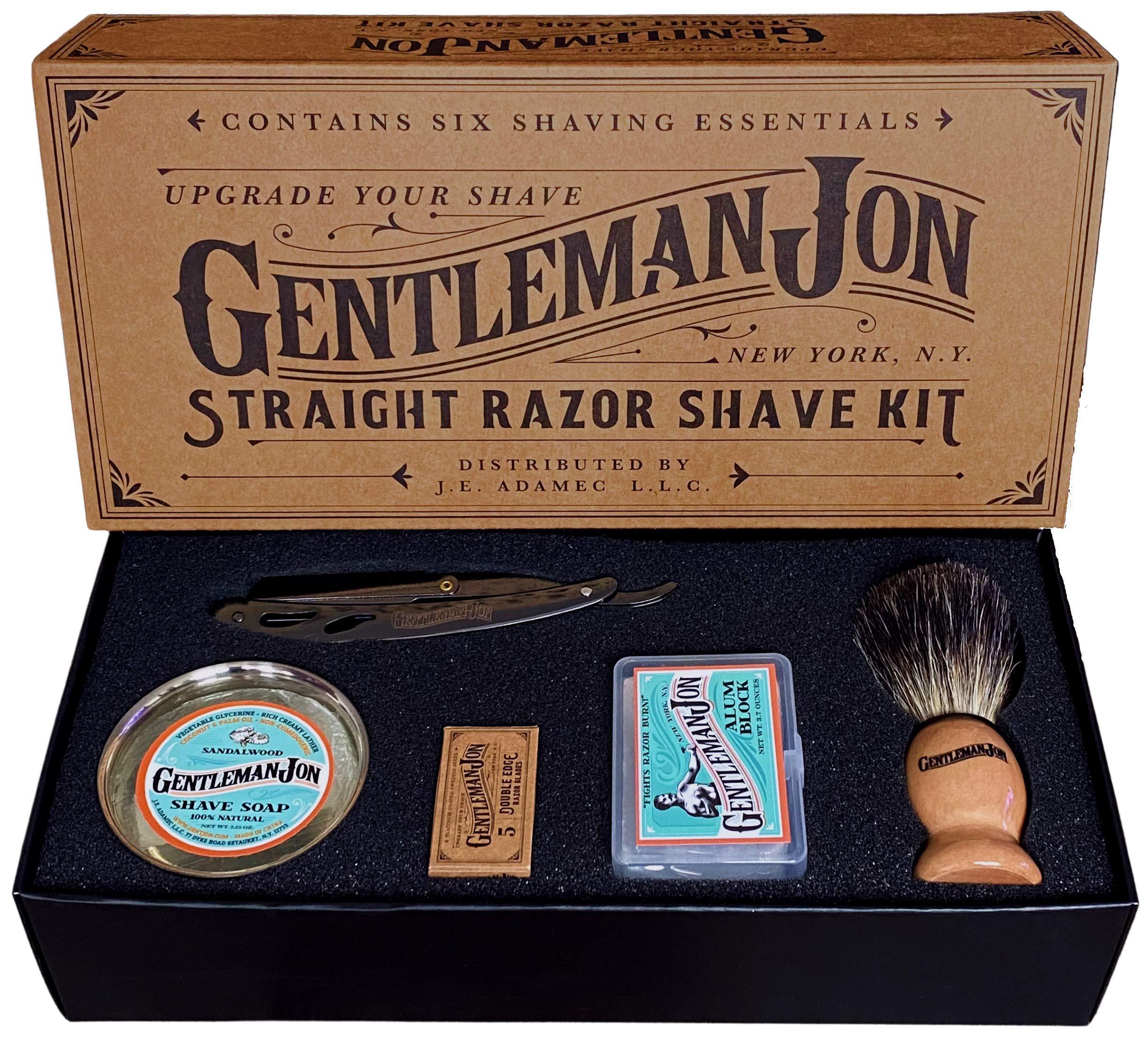 Gentleman Jon Gentleman Jon Straight Razor Shaving Kit | Vintage Wet Shave Grooming Set for Men - Includes: Straight Edge Razor, Hair Shaving Brush, Alum Block, Shave Soap, Bowl & Double Edge Razor Blades