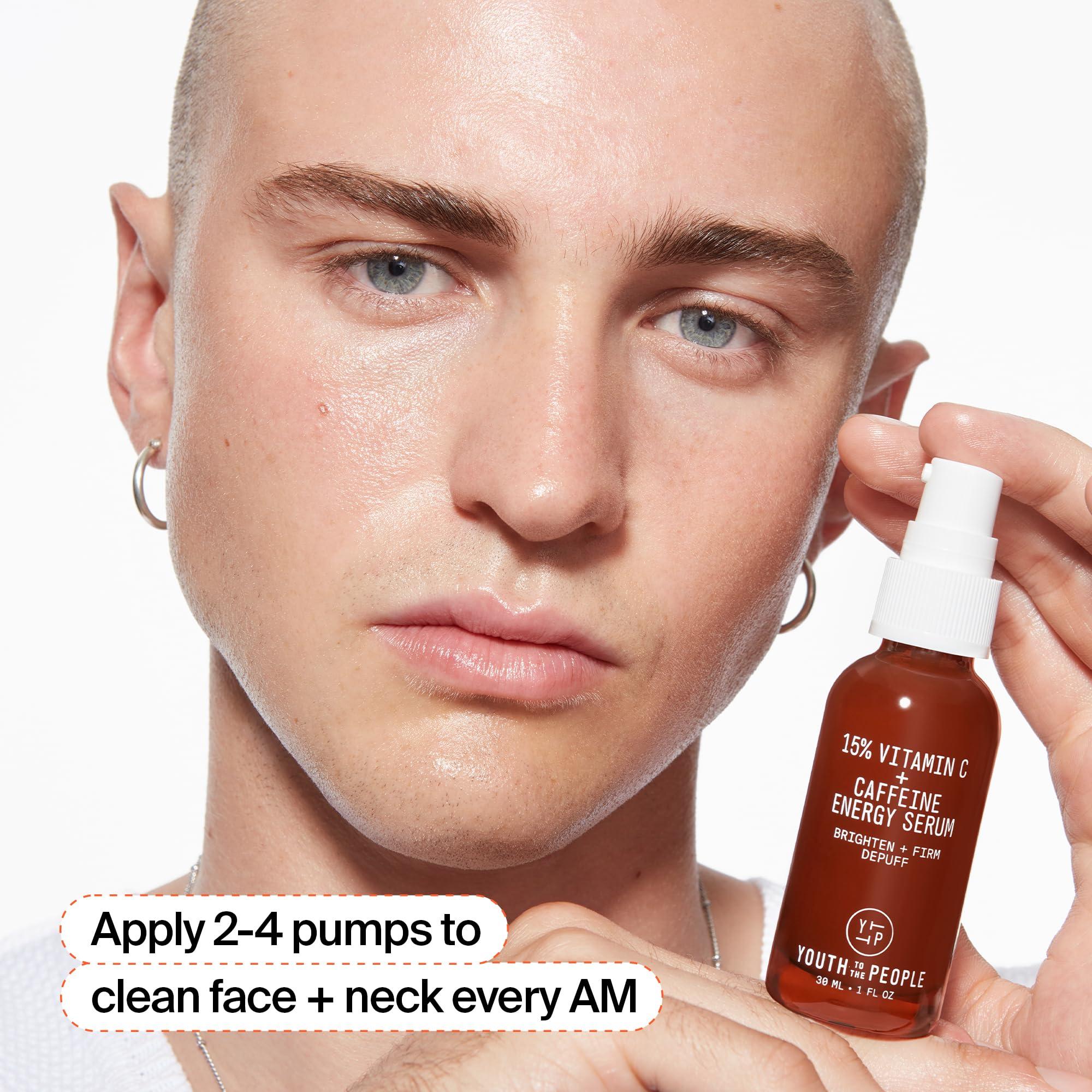 Youth To The People Youth To The People 15% Vitamin C + Caffeine Energy Face Serum, Full Size (1 fl oz), Reduce Puffiness, Brighten Uneven Skin Tone + Improve Texture, Treats Dark Spots + Dullness, Vegan