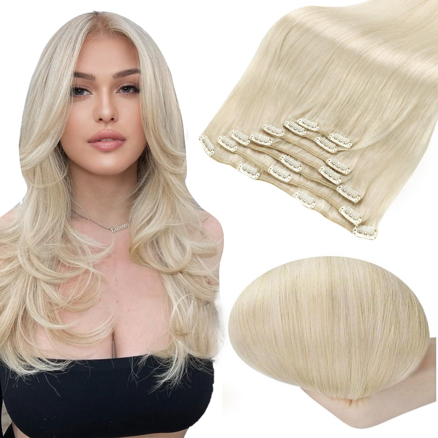 Full Shine Full Shine White Blonde Hair Extensions Clip in Human Hair 10 inch #1000 White Blonde Clip in Hair Extensions Real Human Hair Straight Remy Hair Extensions Full Head 7pcs/100g