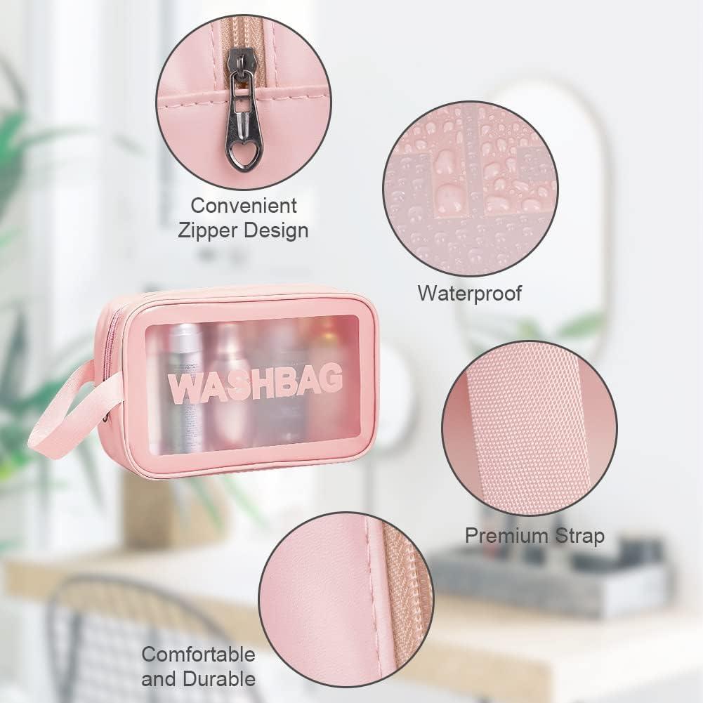 SKYTONE SKYTONE Large Capacity Cosmetic Travel Bag, Women\'s Makeup Travel Bag Portable Leather Cosmetics Bag, Makeup Storage Bags with Handle and Divider, Wide Opening Cosmetic/Makeup Organizer (Light Pink)