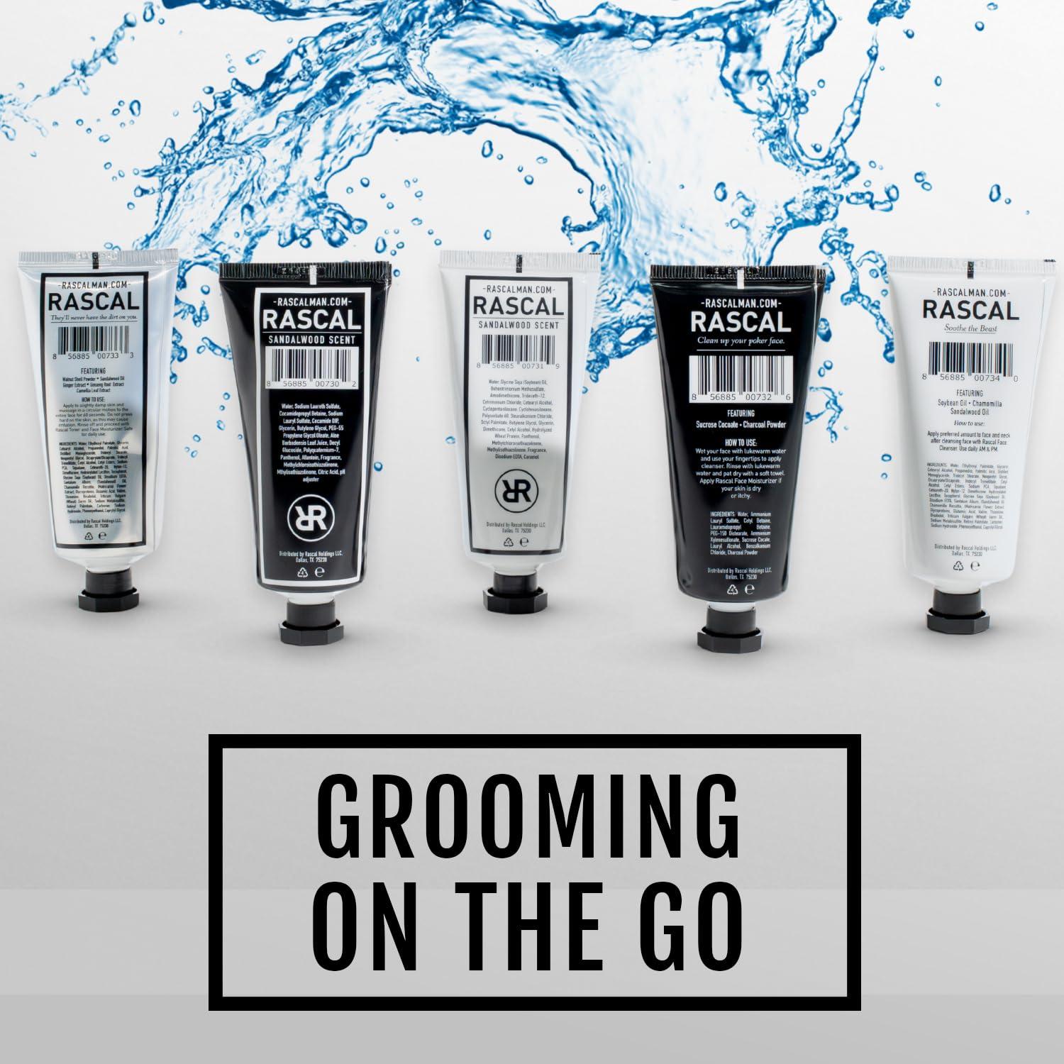 Rascal Men\'s Grooming Rascal World Traveler Toiletry Set - Premium Men\'s Grooming & Travel Size Toiletries, Travel Toiletry Kit, TSA-Approved, Includes Face Cleanser, Scrub, Moisturizer, Shampoo, Conditioner - 1.7 Oz Each