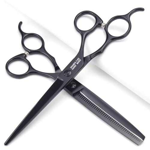 SHARONDS SHARONDS 440C Hair Cutting Scissors Set, Hair Scissors, Thinning Scissors, 6 Inch / 7 Inch Black (7 Inches, 2 Pieces)