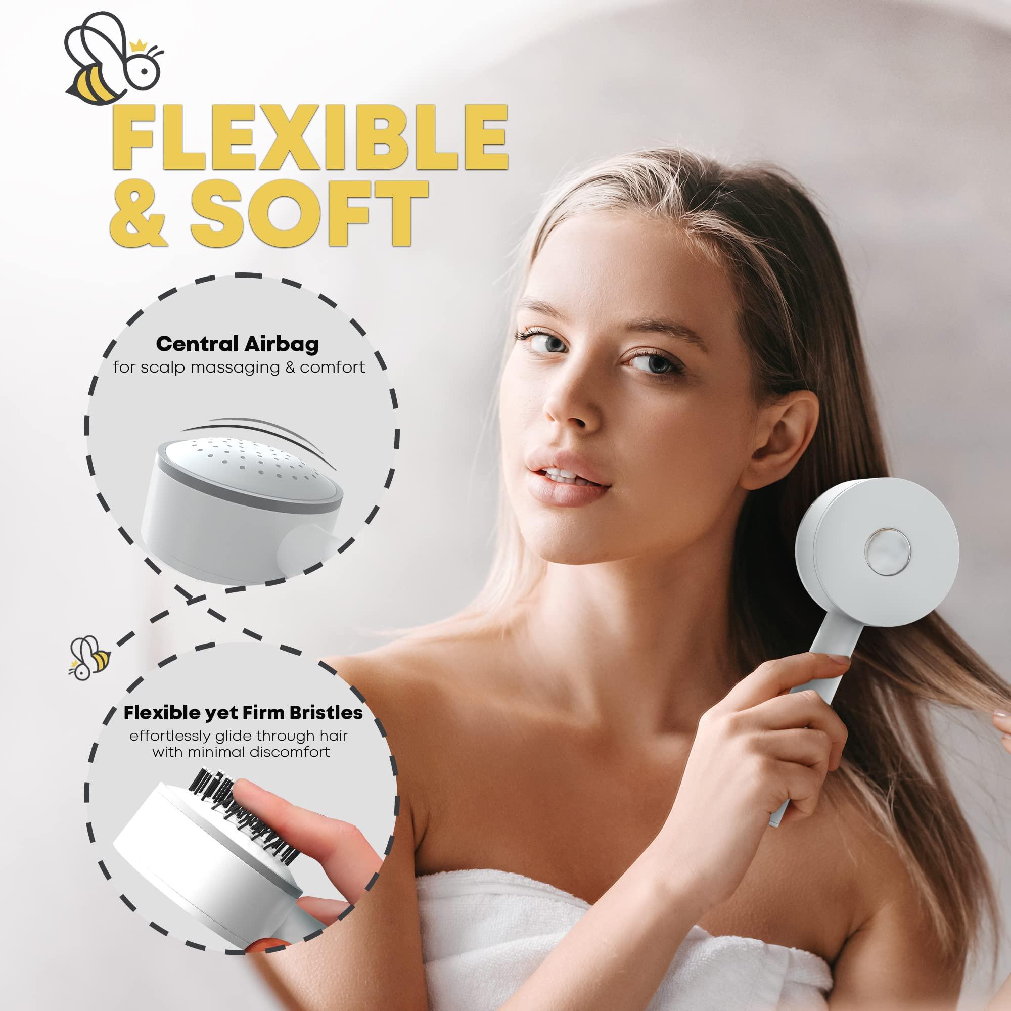 CLEEN BEE Cleen Bee Self Cleaning Hair Brush For Women, Men, Boys And Girls | Built-In Anti Static Hair Brush Cleaner Tool | Prevent Excess Hair Buildup With The Press Of A Button (White)