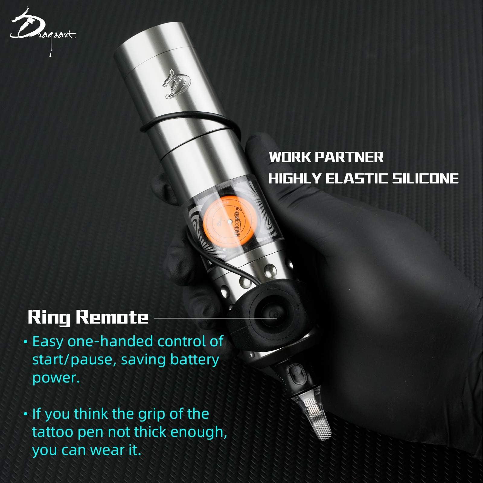 Dragoart Dragoart Tattoo Gun Wireless Tattoo Machine Brushless Motor 10800Rpm, 0-4mm Needle Depth Aluminium Alloy Frame Direct Drive System LED Display, Rotary Tattoo Gun 1300mAh for 6hrs Tattooing (Silver)