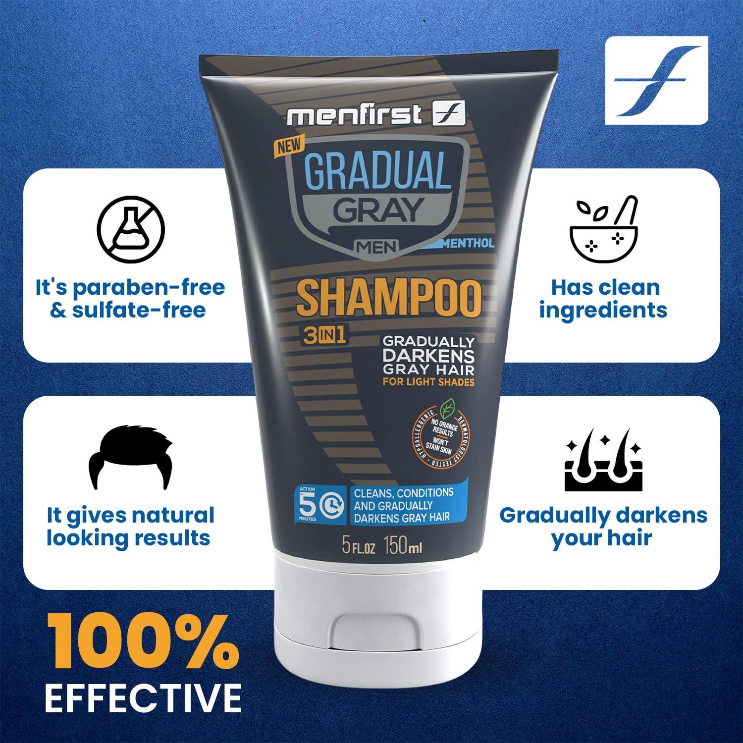 MENFIRST MENFIRST - Gradual Gray Hair Reducing Shampoo - Reverse and Darken Light Brown to Blonde Hair - Hypoallergenic & Harsh Chemical-Free for Men - 1 Pack - 5 Oz