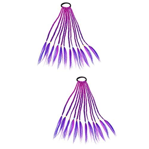 GALPADA GALPADA Color Wigs 2pcs Girls Wigs Braid Set Braided Wig Hair Extension with Elastic Hair Ring Rubber Bands Festival Party Costume Cosplay Accessories (Purple) Braided Wigs