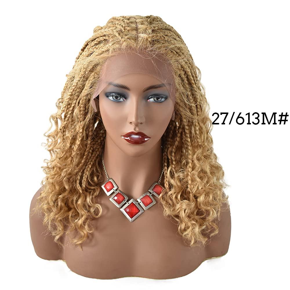 F M FACE MIRACLE NEW YORK F M FACE MIRACLE NEW YORK Lace Braided Wigs with Baby Hair Curly Hand Braided Synthetic Swiss Lace Front Lightweight Cornrow Box Braids Wig (LL602483C, #27/613M Blonde)