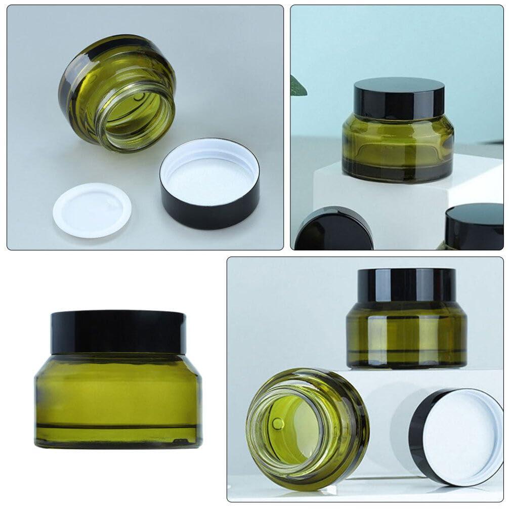 Baluue Baluue Glass Cosmetic Cream Jars, 3pcs Empty Refillable Green Cosmetic Containers Sample Pot with Lids for Lotion, Lip Balm, Eye Cream 50g Portable Makeup Travel Bottles
