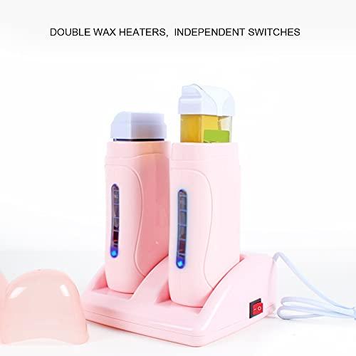 plplaaoo Wax Warmer for Hair Removal, Hair Removal Wax Warmer, Professional Double Wax Heaters Hair Removal Wax Machine, Roller Waxing Kit, for Women Men Hair, Eyebrow, Facial, Armpit(US-110V), wax warmer