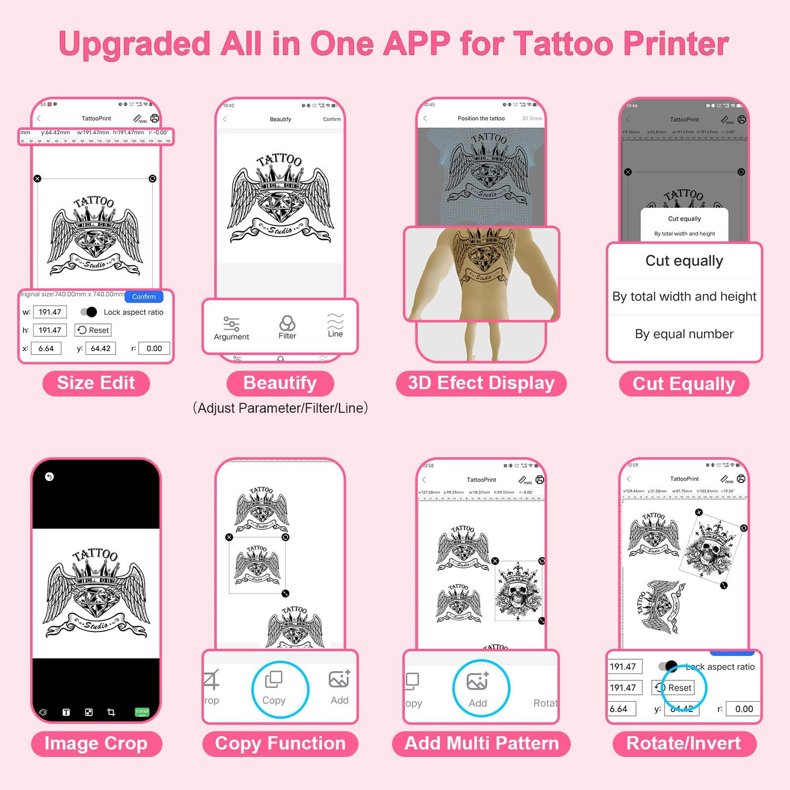TATOPRT TATOPRT P19 Wireless Tattoo Stencil Printer Bluetooth Thermal Temporary Tattoo Transfer Printer Machine Kit for Tattoo Artists & Beginners