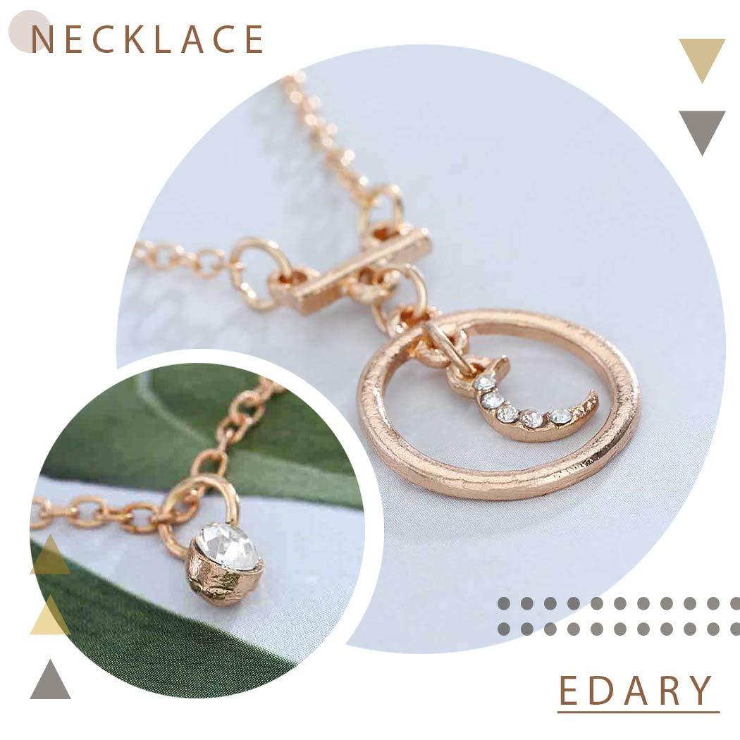 Edary Edary Boho Layered Necklace Moon Pendant Crystal Necklaces Jewelry for Women