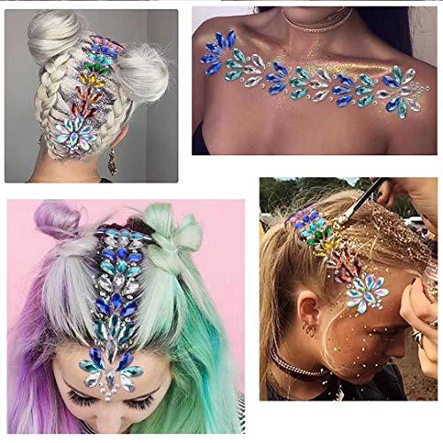 ARTEM Hair Gems Tattoo Stickers Face Body Jewels Stickers Eyes Forehead Mermaid Rhinestone Glitter Tattoos with Self Adhesive Crystal Tears Paste for DIY Body Art Decals, Music Festival Party(6 Pack)