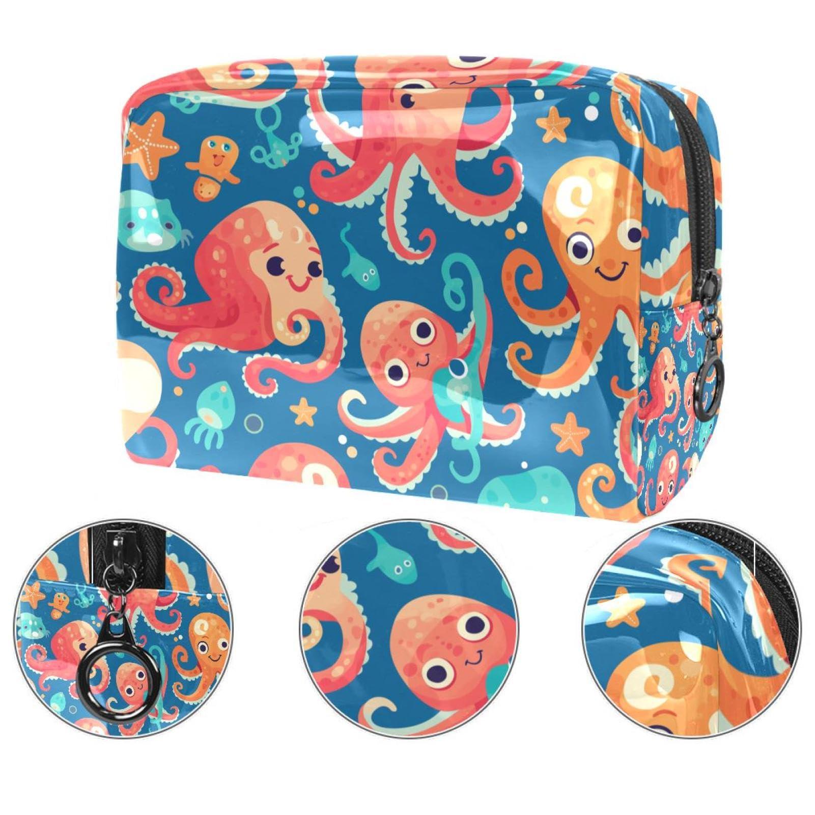 XKVUDG XKVUDG Travel Makeup Bag Cartoon Octopus Cosmetic Bag Waterproof Brushes Storage Bag For Women Girls 7.3x3x5.1in