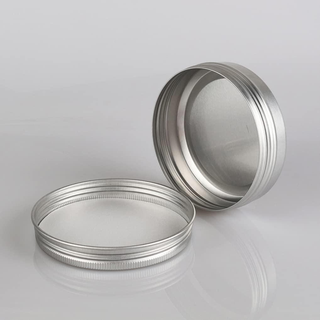Dlibuy DLIBUY 50 Pcs 100ml 100g Empty Round Silver Aluminum Tin Jars with Screw Lids Cosmetics Lip Balm Containers Pots for DIY Candle, Salve Powder, Crafts, Storage Cans 3 Alu Spoon, 50 Labels