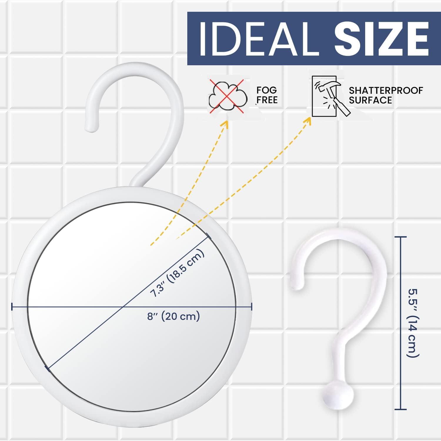 MIRRORVANA MIRRORVANA Hangable Round Fogless Shower Shaving Mirror with 360 Swivel Rotatable Hook for Hanging and Bonus Anti-Fog Spray - Anti Fog and Shatterproof Surface, 6.7" Diameter