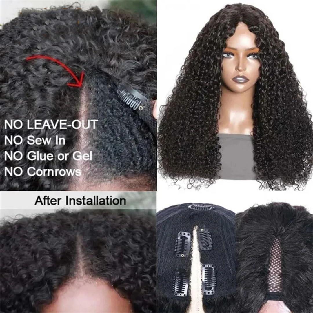 Generic Generic Curly Hair V Part Wig Human Hair V Part Human Hair Wigs Part Wig No Glue&Suit Your Natural Hair, 22 Inch