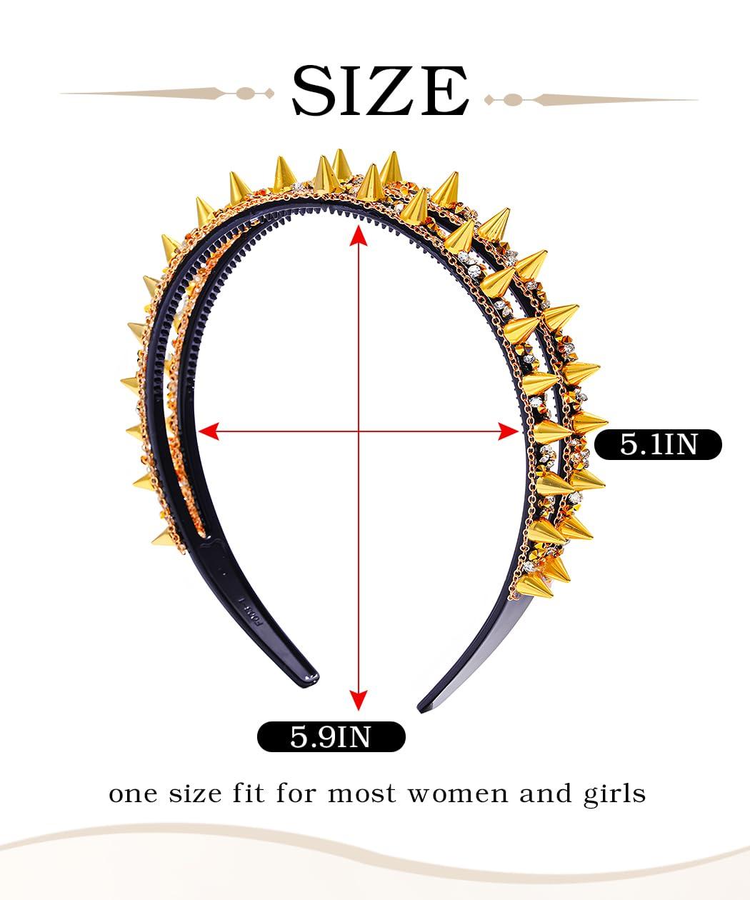 Generic Black Spiked Headband Punk Gothic Spiky Rivet Headbands For Women Rock Headwear Hair Hoop For Costume Party Accessories (Gold A)