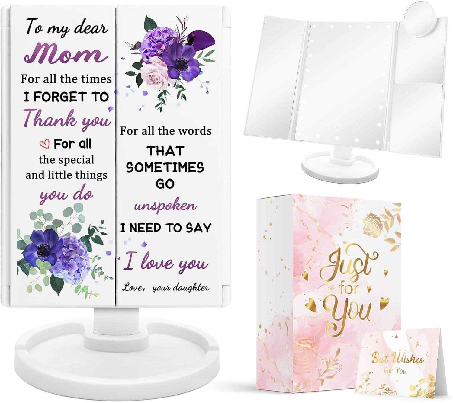 Hexagram Hexagram Christmas Mom Gifts, Gifts for Mom from Daughter, Mom Gifts for Christmas, Best Mom Gifts from Son - Christmas Mom Makeup Gifts - Mom Make up Mirror with Lights Gifts