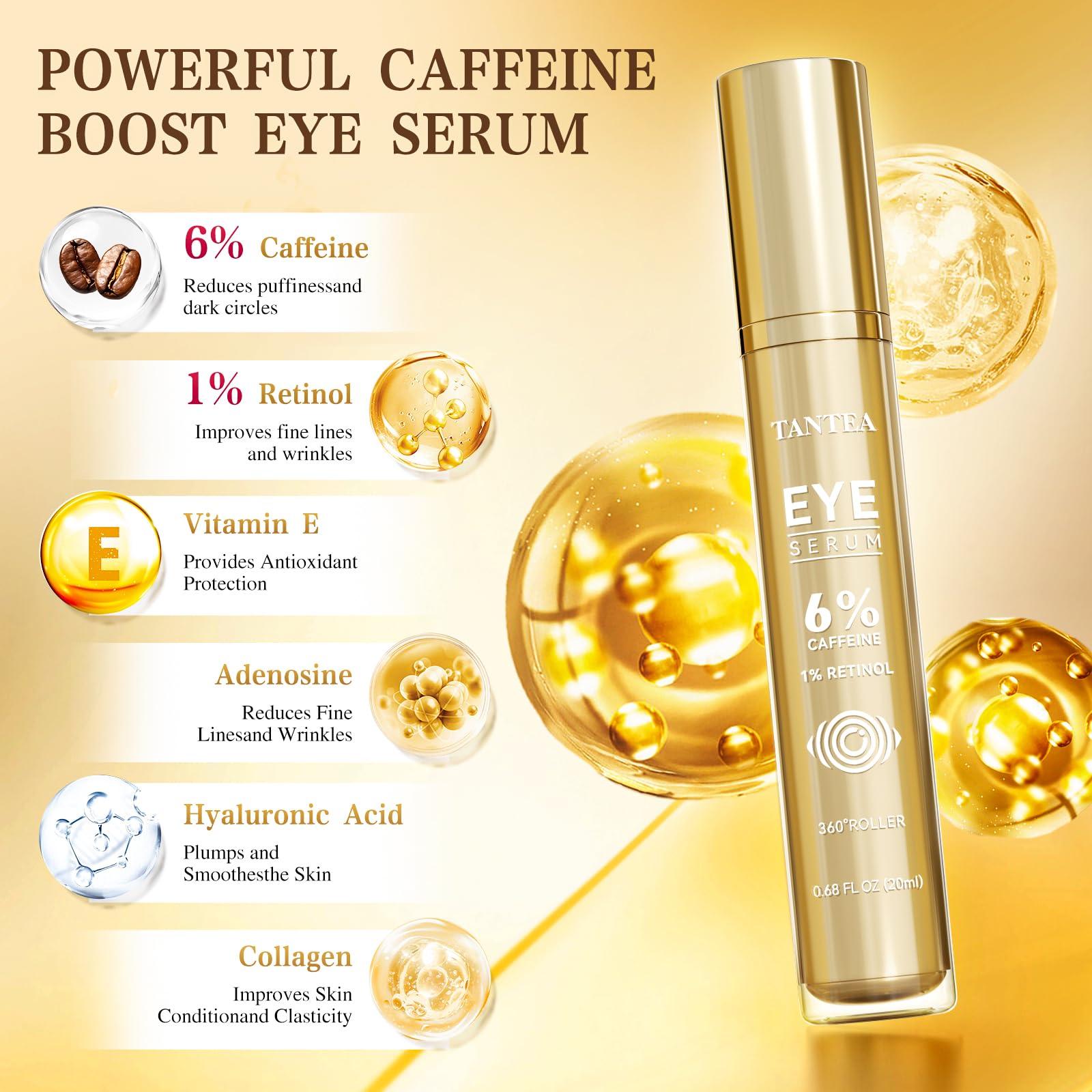 Tantea 6% Caffeine Eye Cream for Puffy Eyes & Dark Circles, 1% Retinol Eye Serum for Under Eye Bags, Anti-Aging Eye Treatment for Men and Women