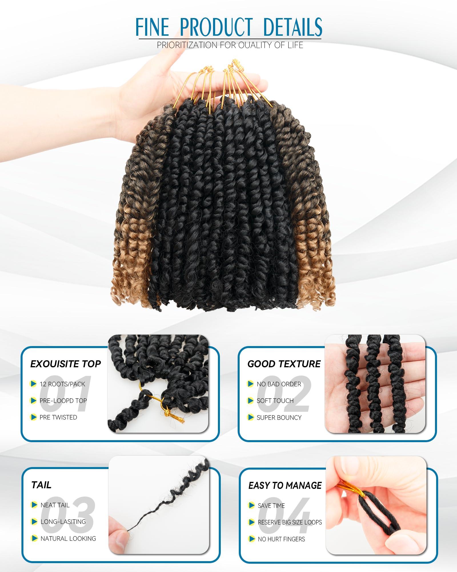 Miss Sula 8 Inches 8 Packs Passion Twist Crochet Hair-Mixed Color Combination Package(6 packs 1B+2 pack T27),Pre-twisted Pre Looped Synthetic Spring Kinky Twist Hair Extensions(8\"-8 Packs,1B+T27)