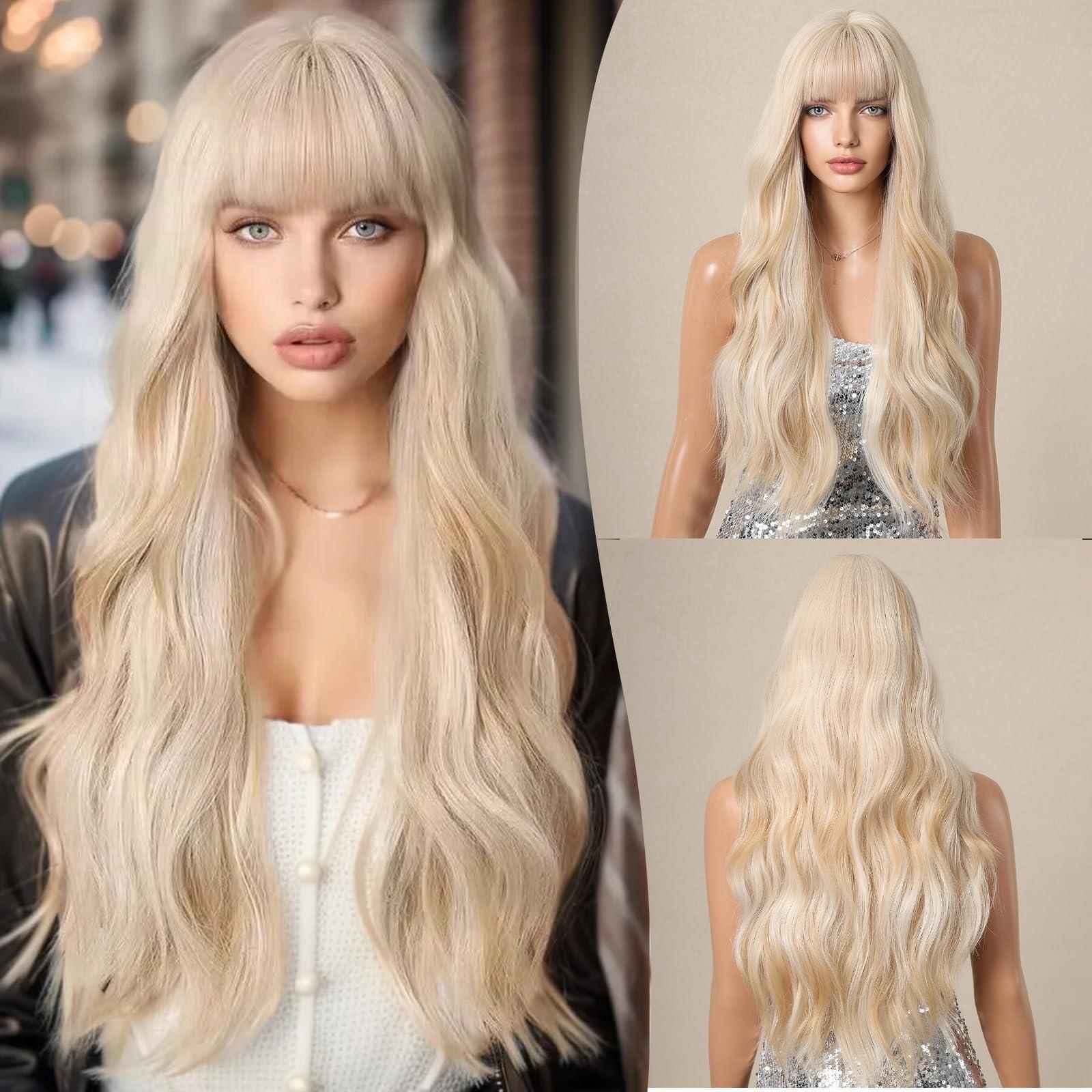Ymiko Ymiko Blonde Curly Wig, Long Ombre Blonde Wig, Hair Length 26inch (about 65cm), Appropriate Head Circumference 52cm,57cm Blonde Wig Long Blonde Wig with Women Long Curly Body Wavy Blon