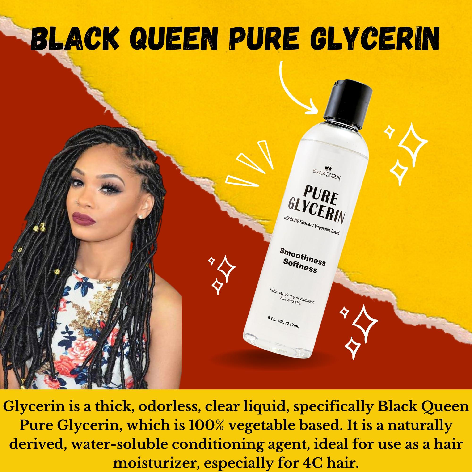 Black Queen Black Queen Vegetable Glycerin-100% Pure-4C Dry Hair & Skin Moisturizer- 8 oz- USP-Kosher grade, Made in USA-Do-It-Yourself (Pack of 2)