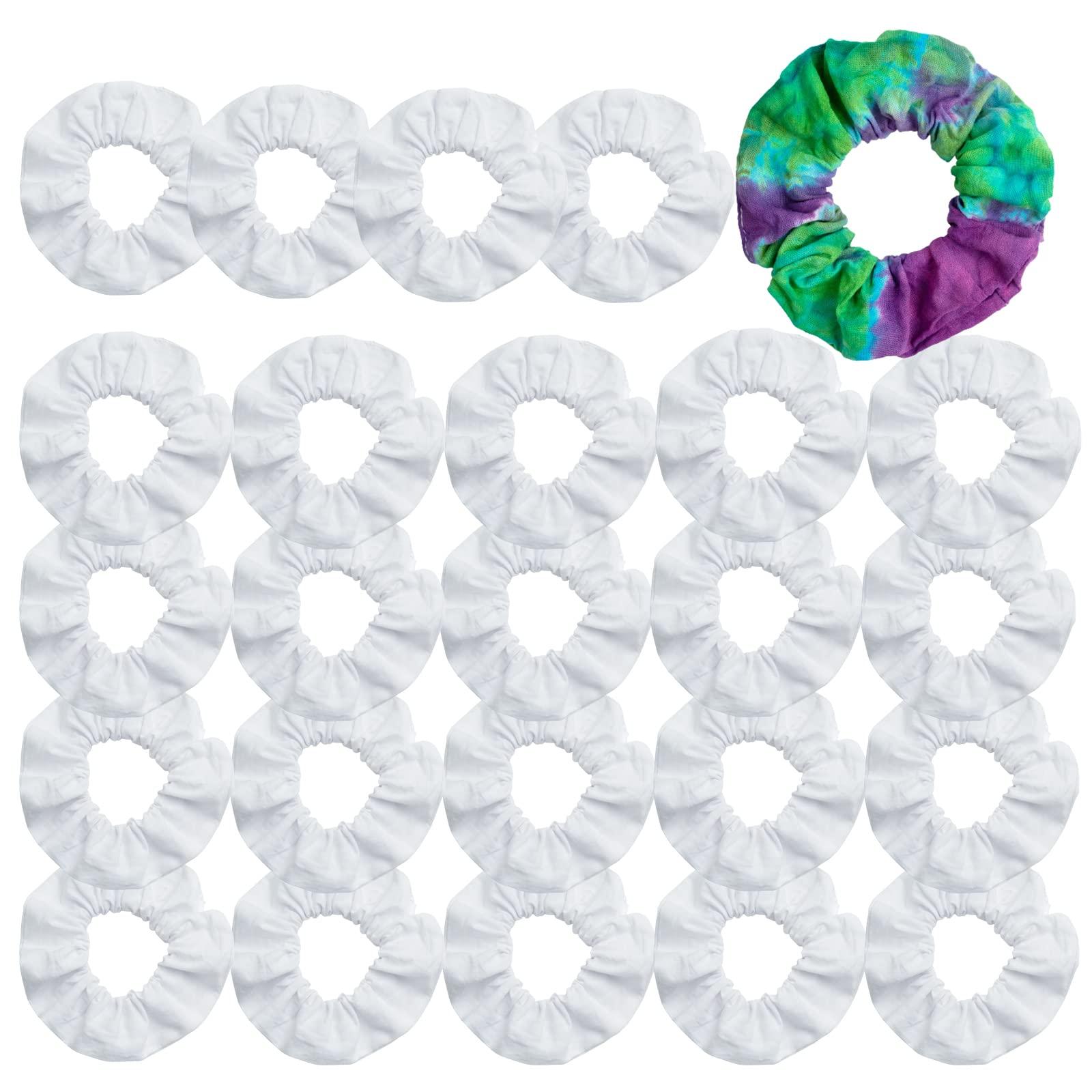 MLMOMVME 25 Pack White Scrunchies for Tie Dye Kit Party Supplies, White Cotton Hair Elastic Ponytail Holder Hair Scrunchies for Women