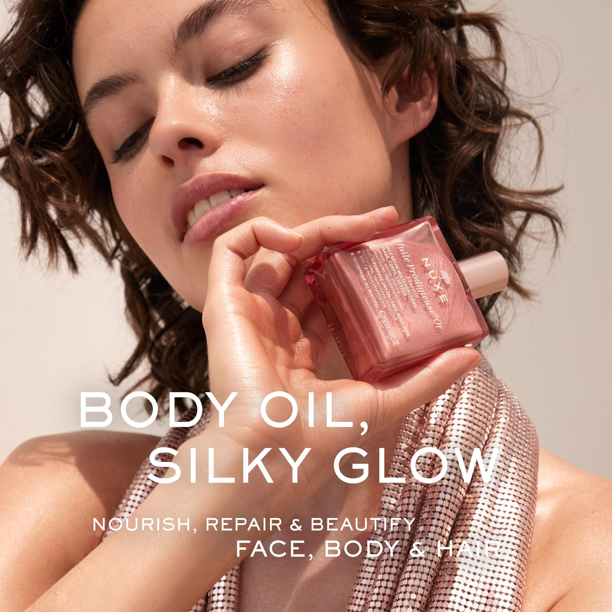 Nuxe Nuxe Huile Prodigieuse Floral Shimmering Multi Purpose Dry Oil for Face, Body & Hair. Luxurious Rose Gold Glow and Deep Hydration, 1.6 fl.oz.